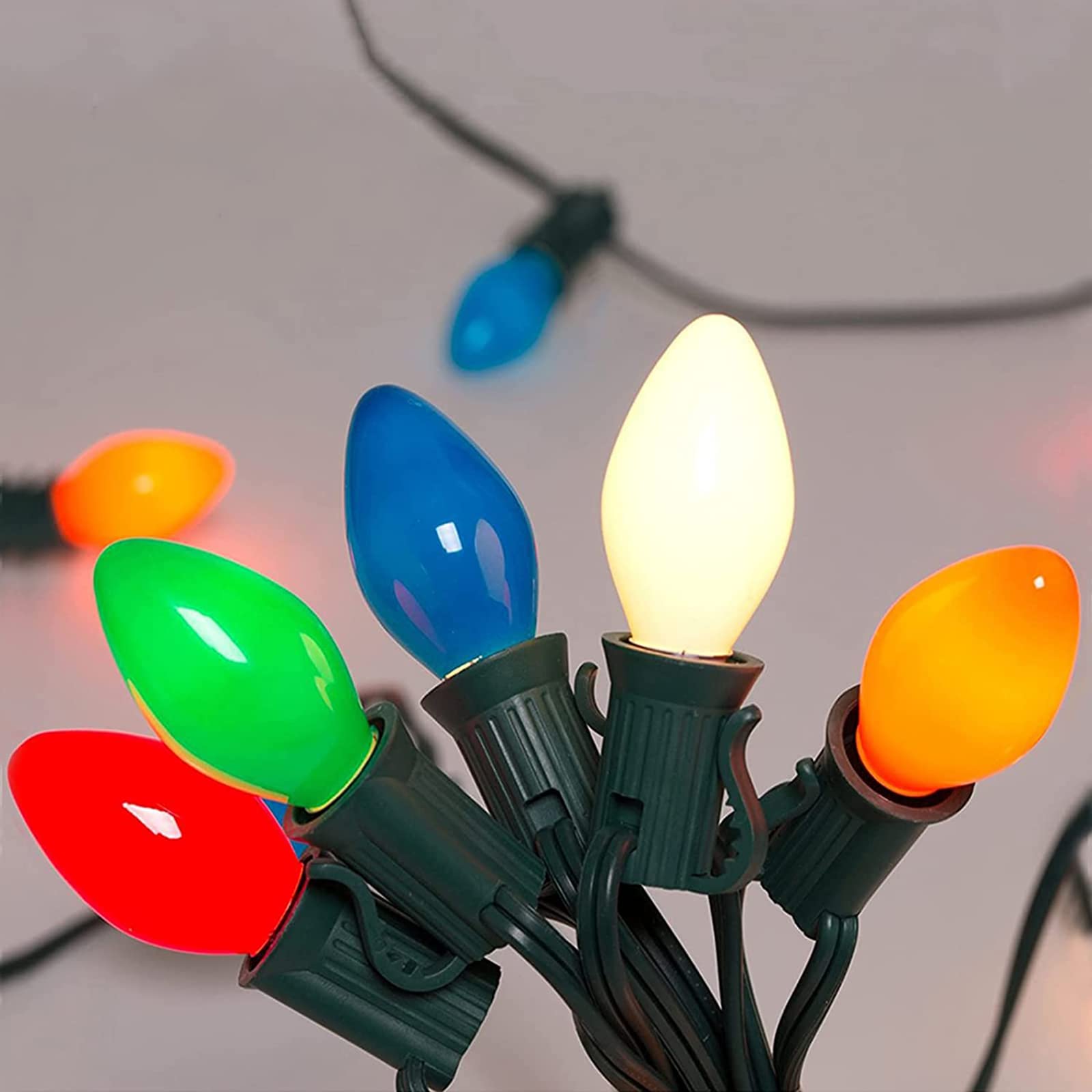 GOOTHY C7 LED Christmas Lights - 25Ft Outdoor Waterproof Multicolor String Lights with 27 Bulbs for Garden, Patio, Party Decorations - Green Wire - Perfect for Holiday, Wedding, and Backyard Lighting