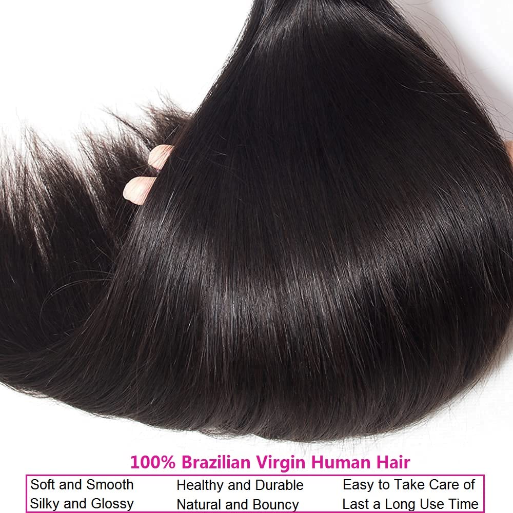 10A Brazilian Straight Human Hair Bundles 24 26 28 Inch - 100% Unprocessed Virgin Hair Weave - 3 Bundles Deal - Perfect for Sew-in, Clip-in Extensions & Natural Hairstyles
