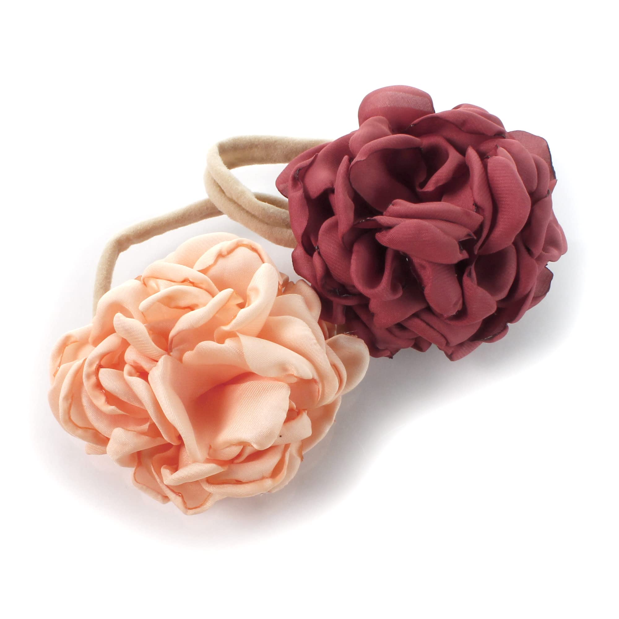 Lello Baby Girl Ruffle Rose Headbands Set - 2 Pack Large Size - Barely Peach & Cinnamon Rose - Soft Nylon Elastic Hair Accessories for Toddlers & Kids - Perfect for Birthday Parties, Photo Shoots & Everyday Wear