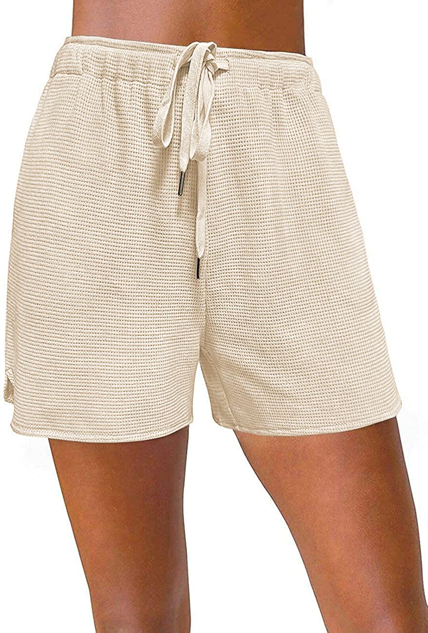 Niceyi Women's Casual Elastic Waist Waffle Knit Shorts - Solid Color Summer Beach Short Pants with Pockets | Perfect for Vacation, Lounging & Outdoor Activities