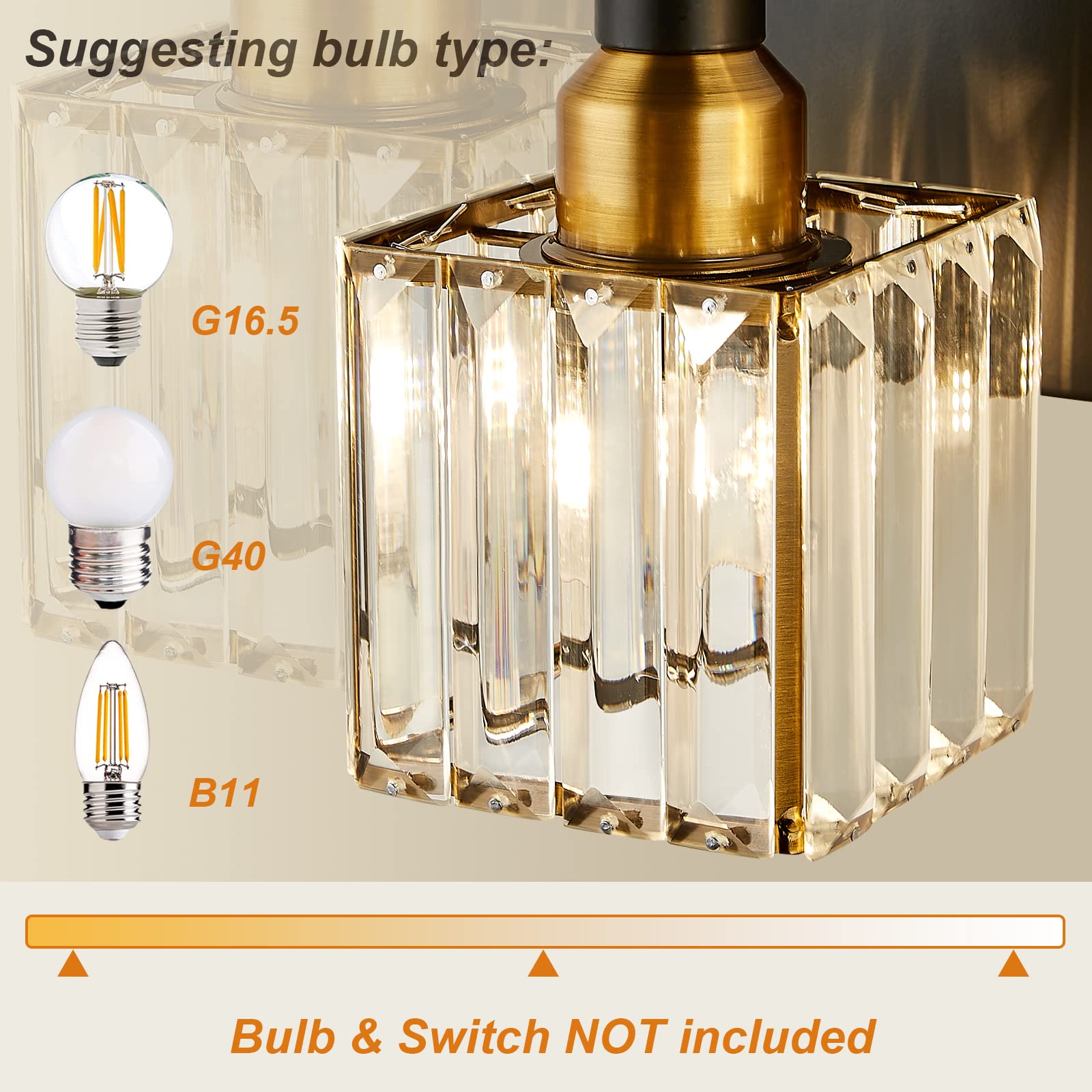 Modern Crystal Bathroom Vanity Light - 2-Light Black & Gold Adjustable Wall Sconce for Mirror Lighting, Bathroom Decor - Perfect for Master Bath, Powder Room & Spa Style Vanity Areas