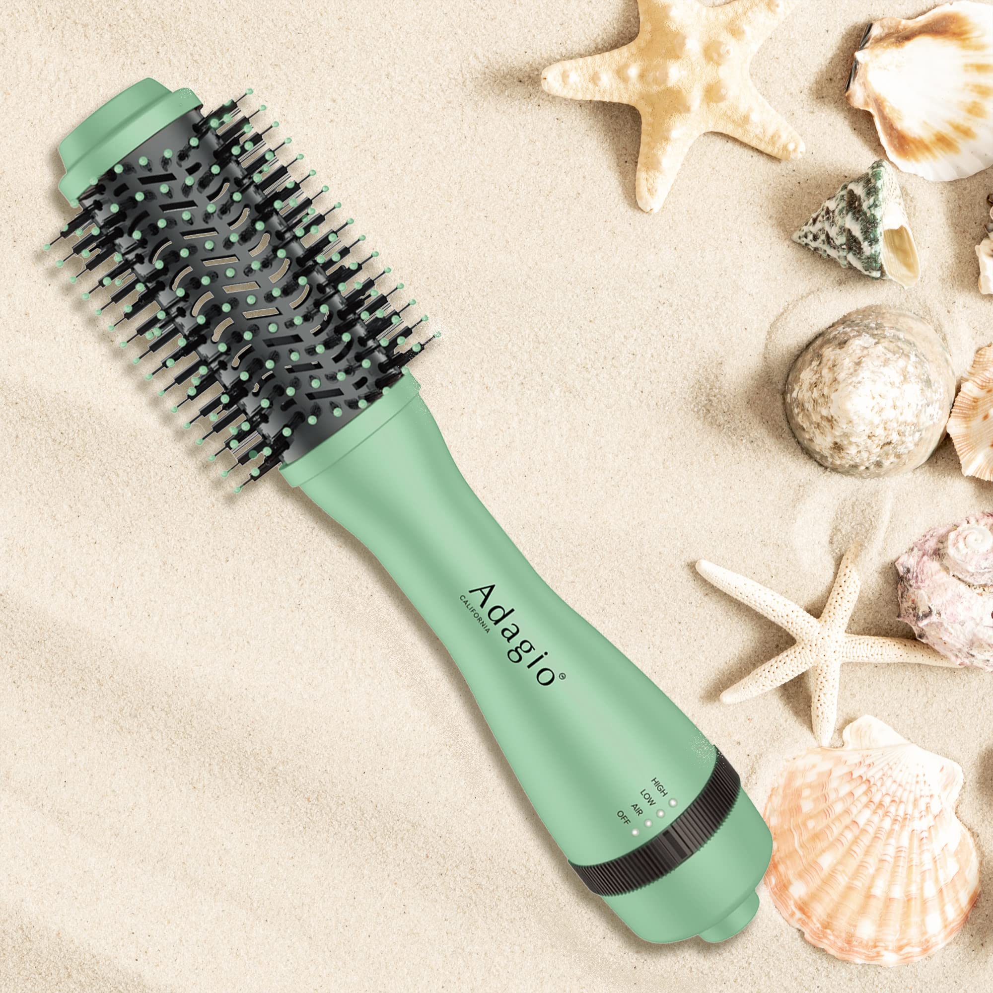 2-in-1 Hot Air Brush Styler & Hair Dryer with Negative Ion Technology - Round Blowout Brush with Straightening Function - Professional Hair Styling Tool for Women (2-inch, Seafoam Green) - Perfect for Salon-Quality Blowouts at Home, Travel & Daily Styling