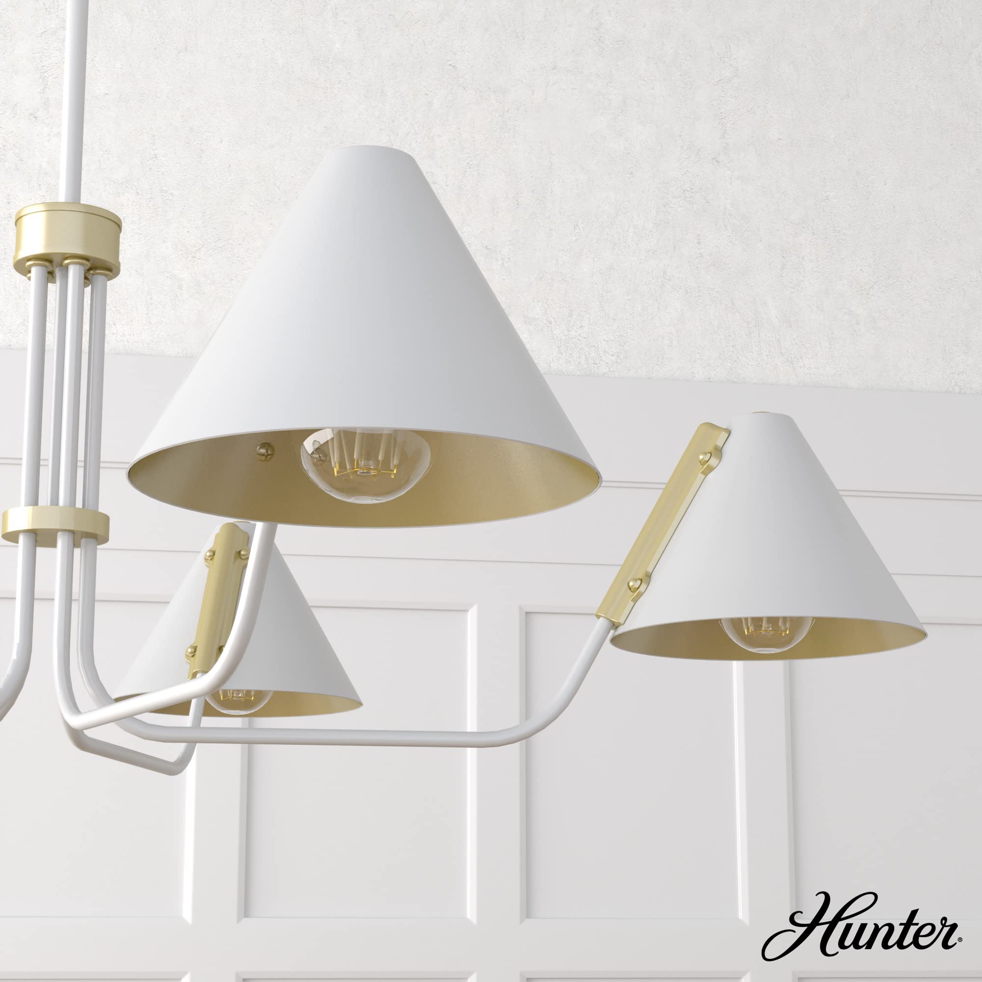 Hunter Fan Company 19196 Grove Isle 5-Light Chandelier in Matte White - Elegant Ceiling Lighting for Dining Room, Bedroom & Living Room