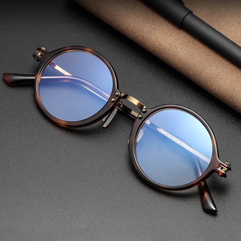 Stylish Black Unisex Full Rim Round Titanium Acetate Eyeglasses RT5866 - Perfect for Reading, Work & Everyday Fashion