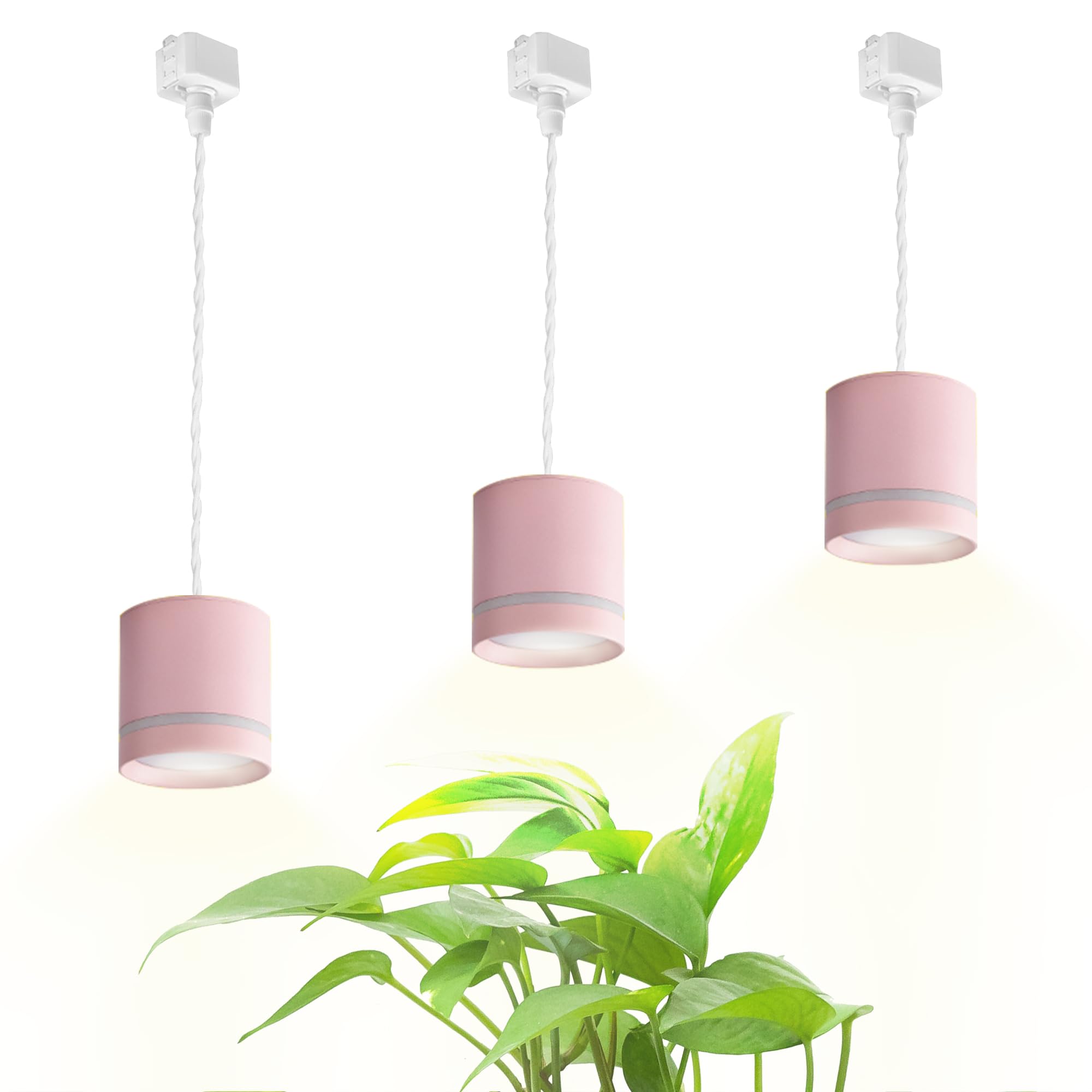 J-Type Full Spectrum LED Grow Light for Indoor Plants - Adjustable Height Linear Track Lighting with 3 Pink Pendant Lights for Dining Room & Home Decor | Perfect for Hydroponics, Herb Gardens & Indoor Plant Growth