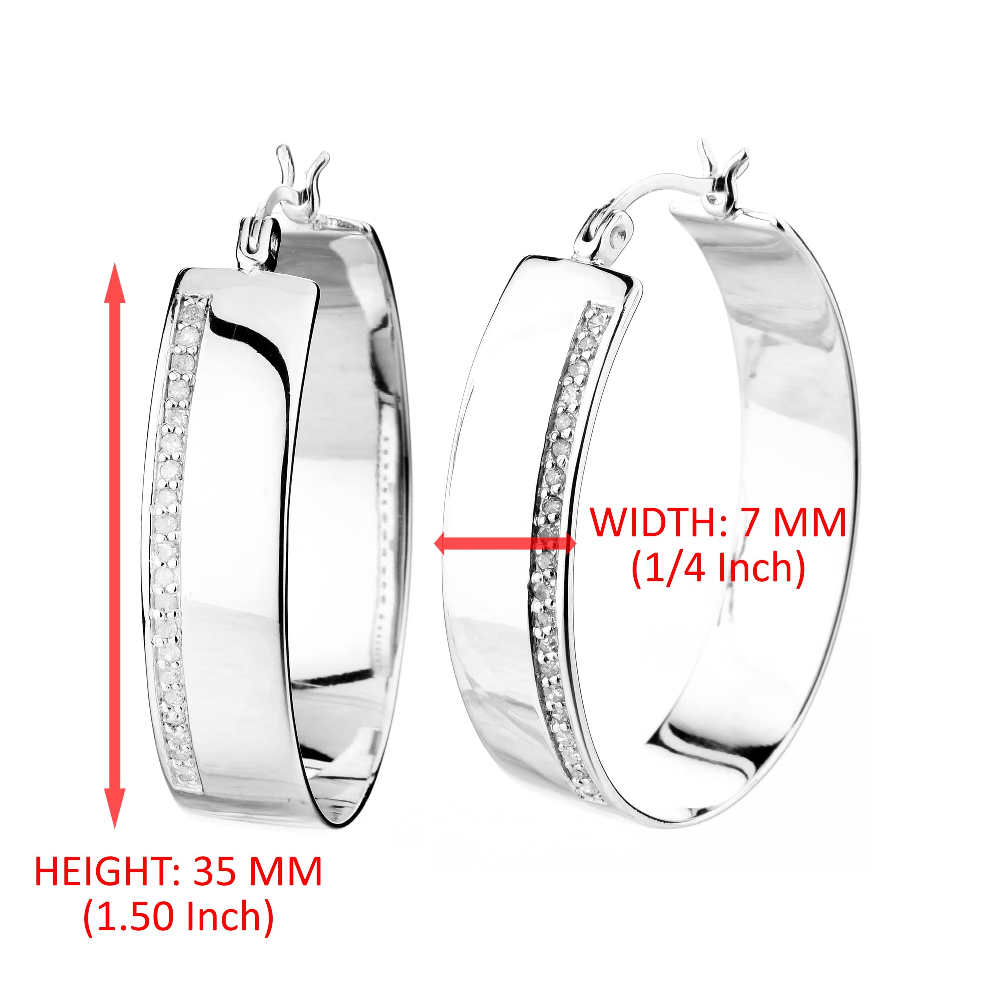 1/4 CTTW Diamond Hoop Earrings .925 Sterling Silver with Rhodium Plating - 1.50 Inch Dainty Stud Earrings for Women, Perfect for Everyday Wear, Date Night & Special Occasions