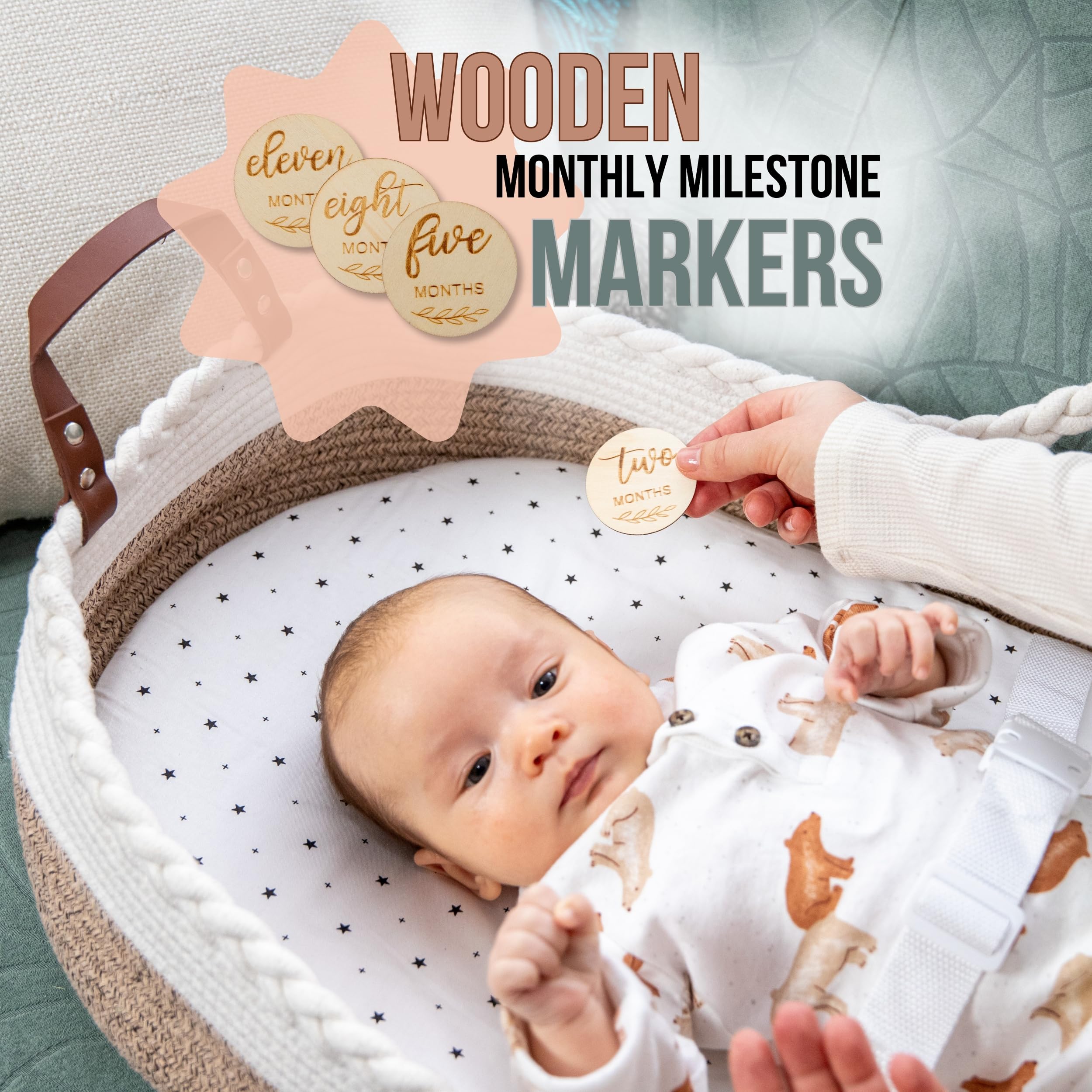 Boho Cotton Rope Baby Changing Basket Set with Diaper Caddy Organizer - Portable Handmade Nursery Storage with Waterproof Pad, Milestone Markers & Soft Blanket | Perfect for Newborn Care, Diaper Changes & Nursery Organization
