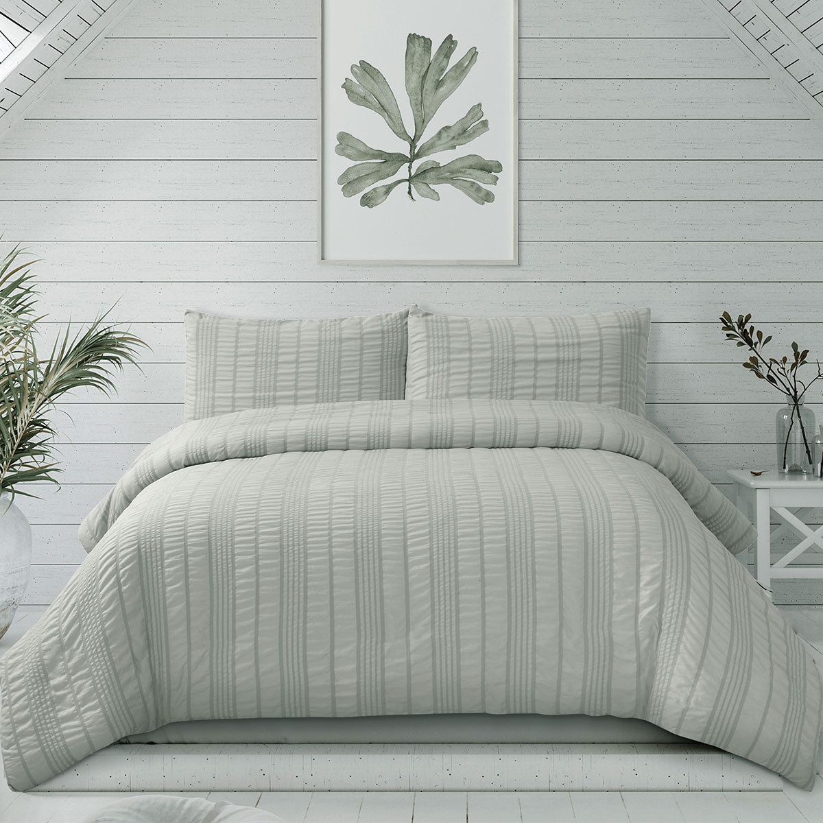 Ardor Sommer Coastal Grey Seersucker Stripe Quilt Cover Set Queen Size - Lightweight Summer Bedding for Coastal & Beach House Decor