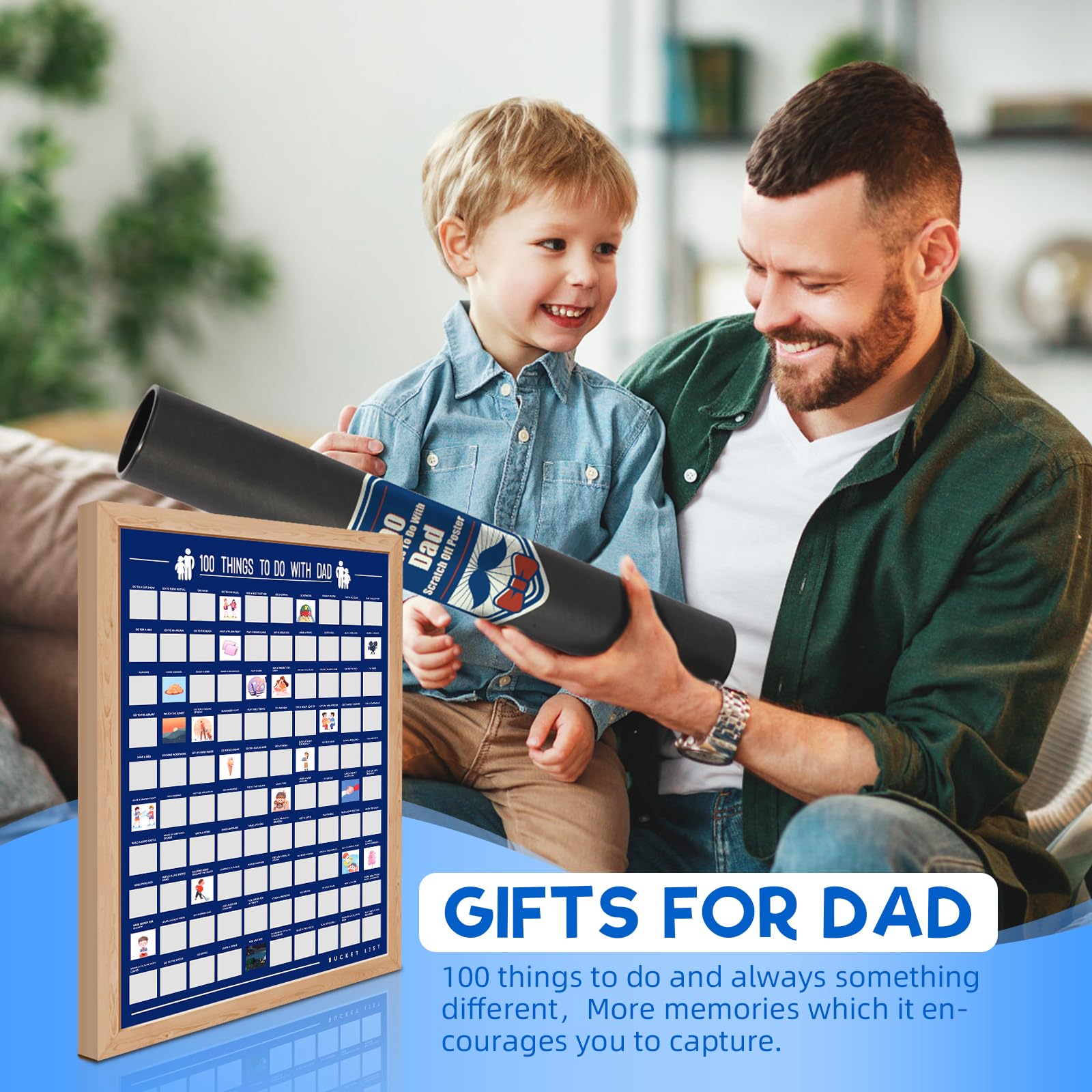 Best Gifts for Dad from Daughter, Son & Kids - Unique Christmas & Birthday Present Ideas - 100 Things To Do With Dad Bucket List Scratch Poster - Perfect for Father's Day, Anniversary & Family Bonding Activities