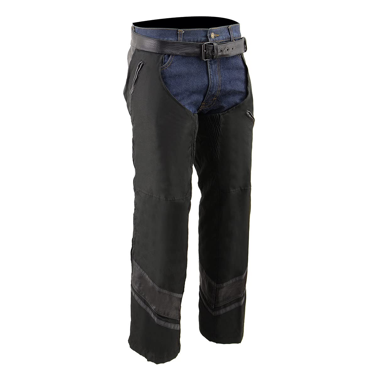 Milwaukee Leather MPM5706 Men's Black Vented Textile Motorcycle Chaps with Leather Trim - Durable Riding Gear for Harley, Cruiser & Adventure Bikes