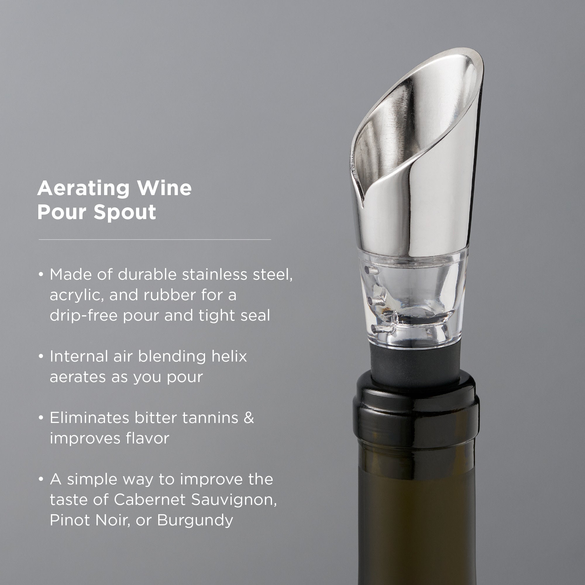 Harrison Aerating Pour Spout - Premium Wine Decanter Spout for Enhanced Flavor | Perfect for Red Wine, Whiskey & Cocktails | Ideal for Home Bars, Restaurants & Wine Tasting Events