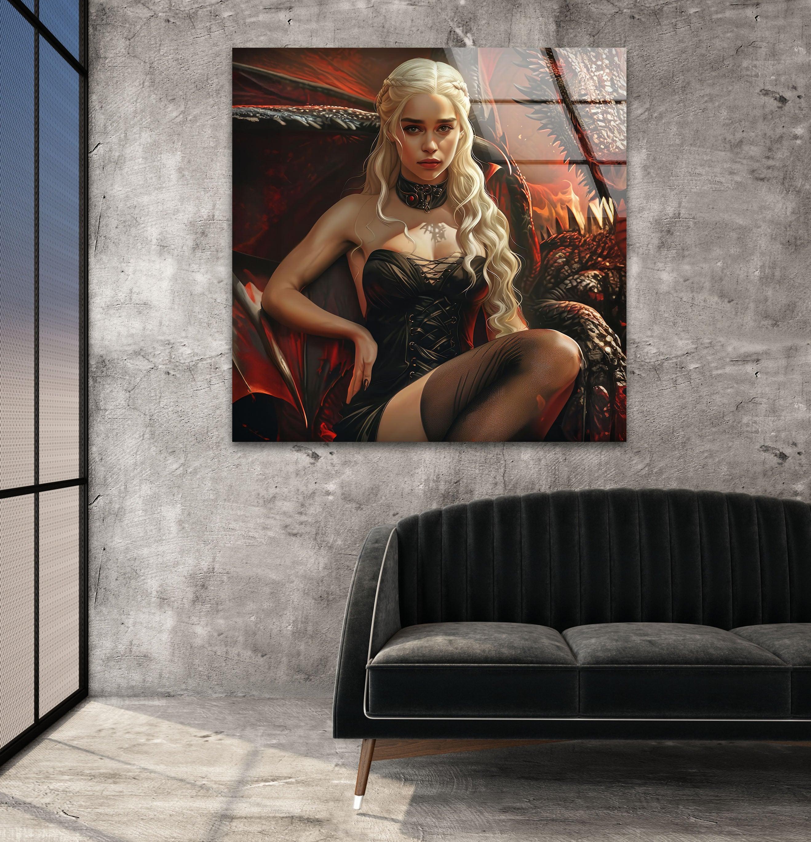 Daenerys Targaryen Glass Wall Art - Handmade Dragon Queen Decor for Game of Thrones Fans - Perfect for Living Room, Bedroom, or Office Decor