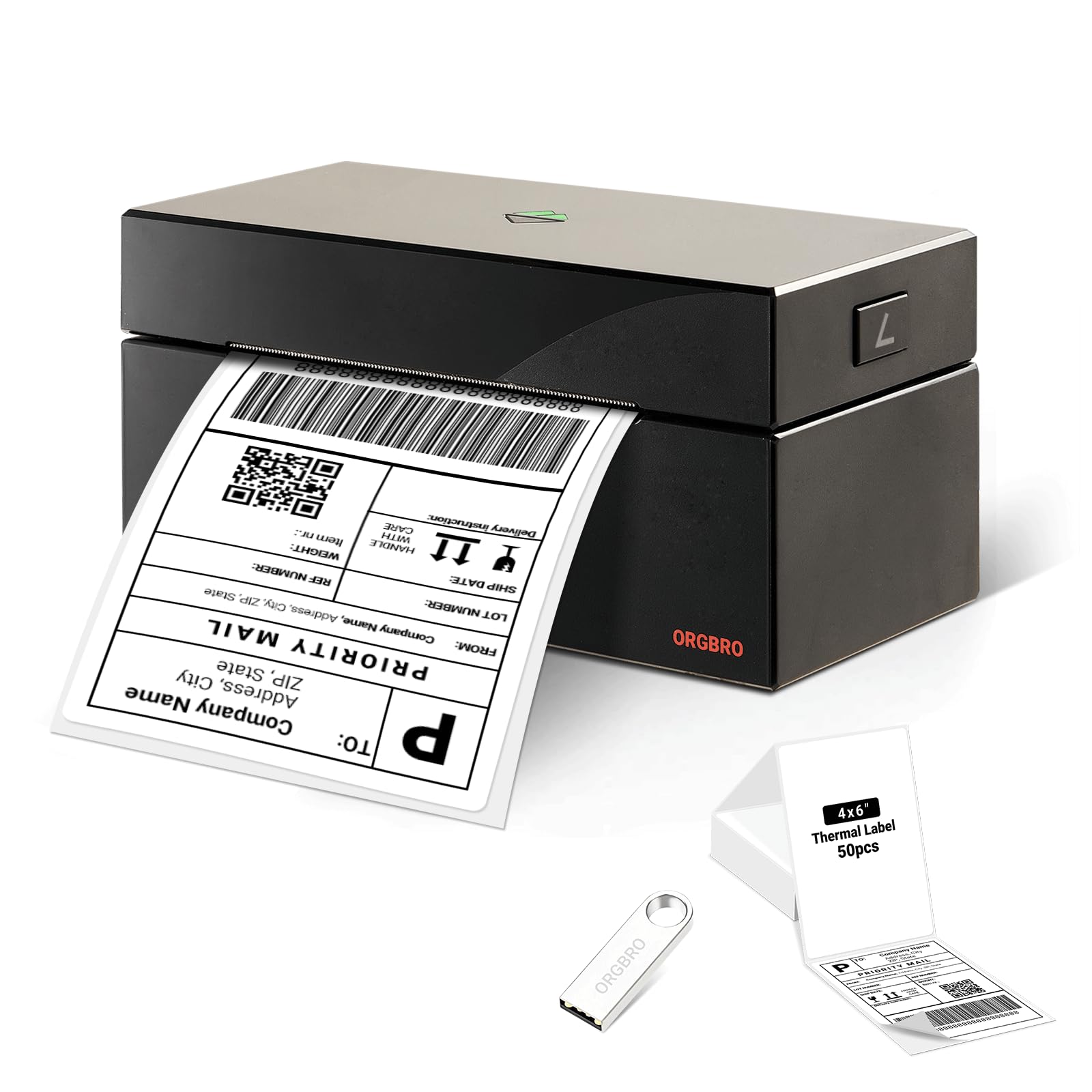 ORGBRO 4x6 Thermal Shipping Label Printer - High Speed Commercial Grade Sticker Maker for Amazon, eBay, Shopify & USPS - USB Thermal Label Printer for Small Business & Ecommerce Shipping Packages - Perfect for Home Offices, Warehouses & Logistics Centers