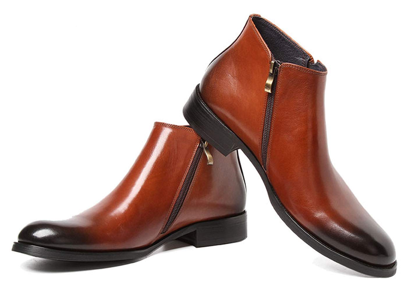 Santimon Men's Chelsea Boots - Genuine Leather Dress Boots with Side Zipper for Comfort & Style (Black, Tan) - Perfect for Office, Casual Outfits & Date Nights