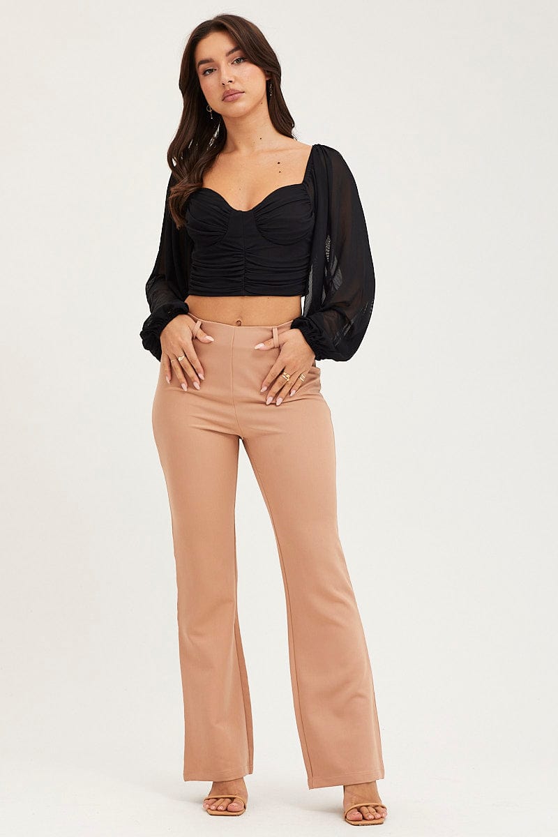 Stylish Beige Flare Pants for Women - Mid Rise Stretch Denim Trousers - Perfect for Casual Outings, Office Wear & Date Nights