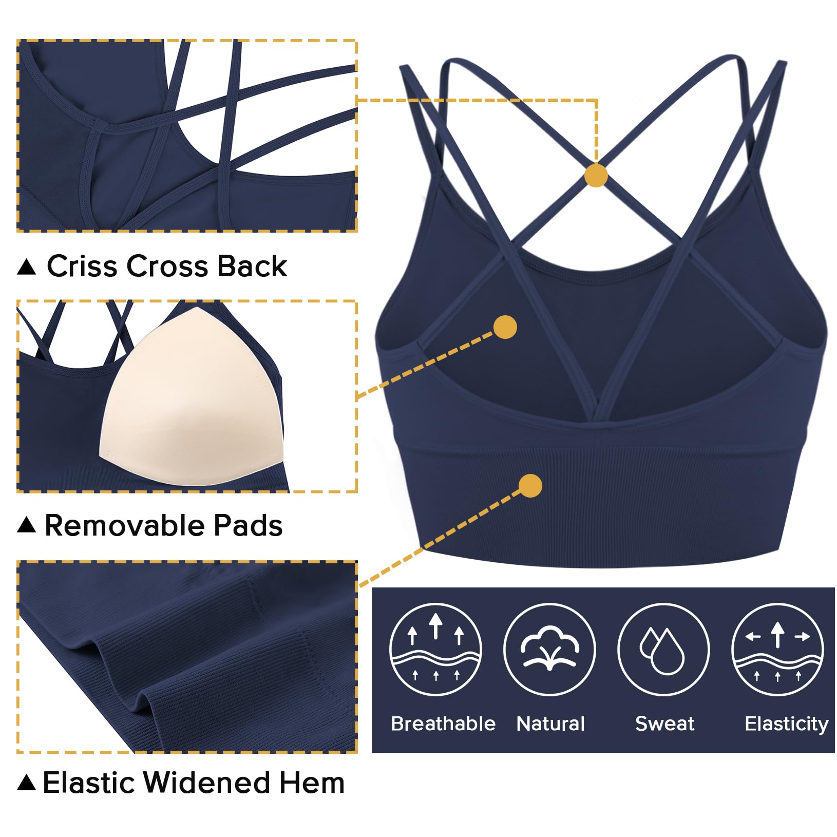 Sykooria 3 Pack Women's Strappy Sports Bra - Sexy Crisscross Yoga Bra for Running, Gym Workout & Fitness - Breathable & Supportive Activewear for Yoga, HIIT, Pilates & Daily Wear