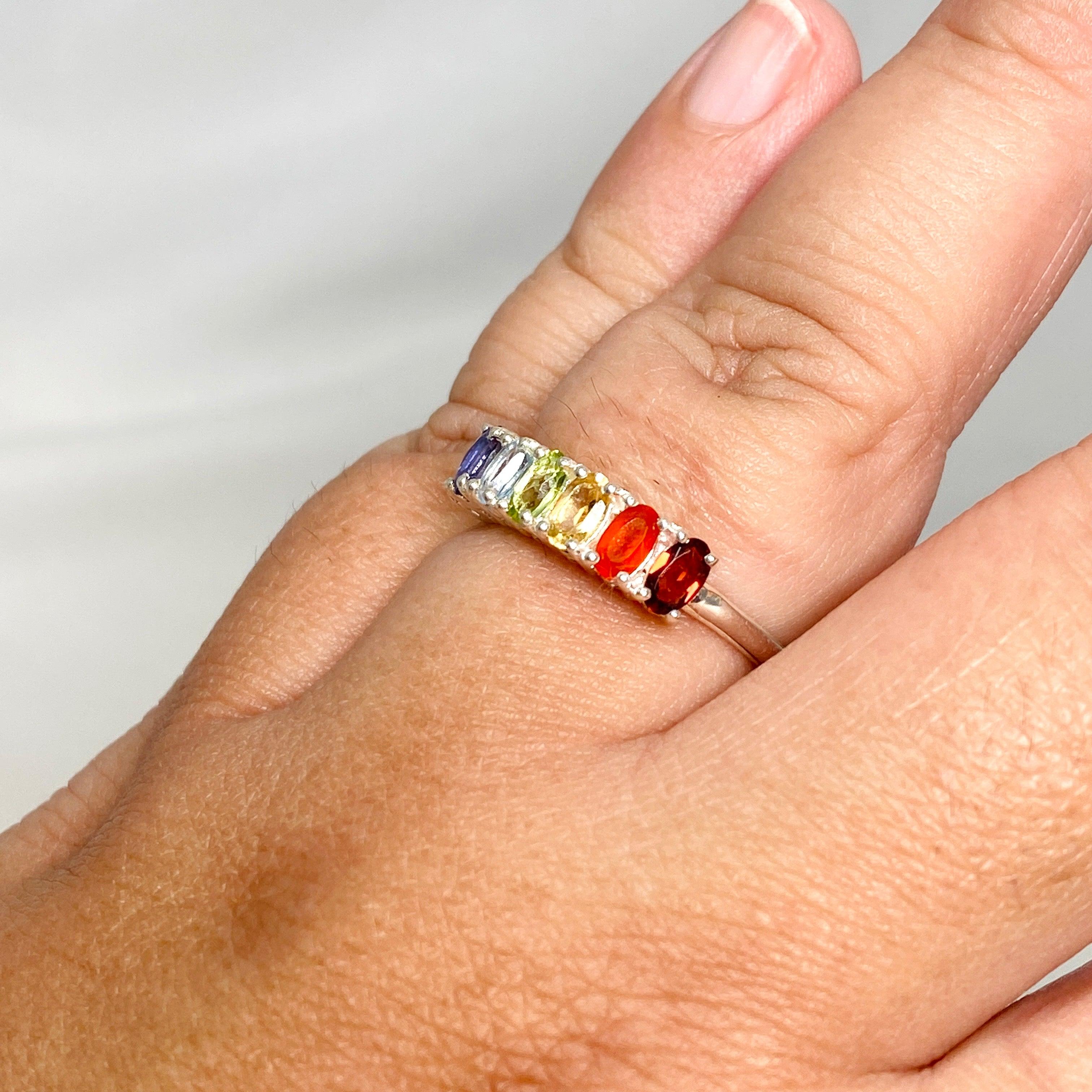 Chakra Healing Ring R4177 - Spiritual Energy Balance & Meditation Jewelry for Women & Men - Perfect for Yoga, Reiki & Mindfulness Practices