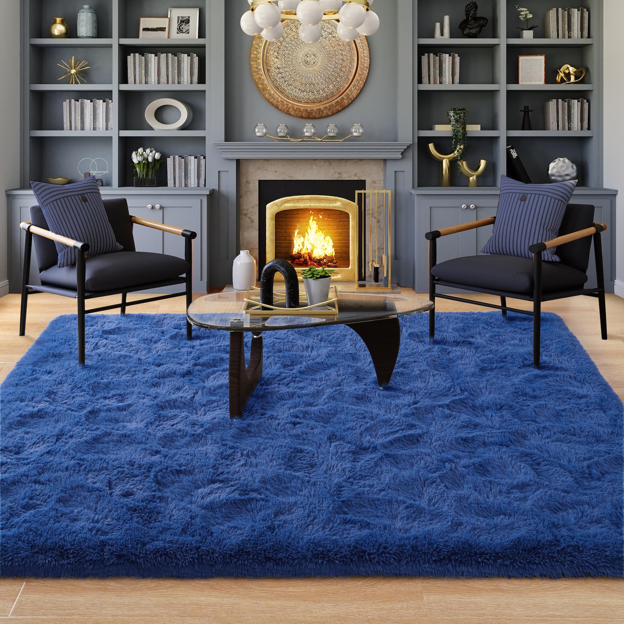 Fluffy Navy Blue 6x9 Area Rugs - Soft Shaggy Living Room Carpet, Thick Fuzzy Bedroom Rug, Cozy Dorm Floor Mat for Kids Room Decor | Perfect for Home, Office & Nursery Aesthetic