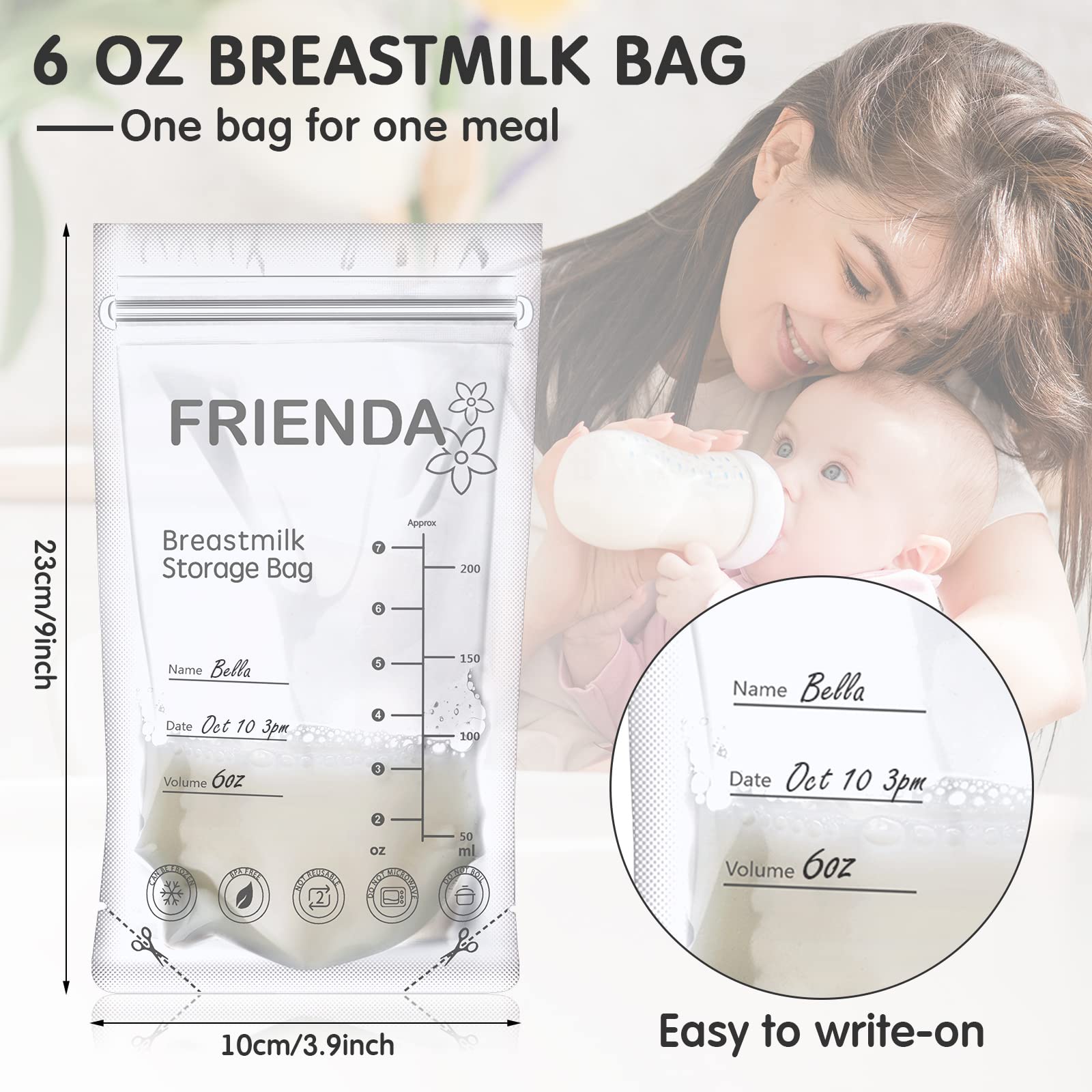 400 Count Breastmilk Storage Bags - 7 oz Leak Proof Double Seal Breast Milk Bags for Pumping & Freezing | Self Standing Design for Easy Storage | Perfect for Nursing Moms & Traveling