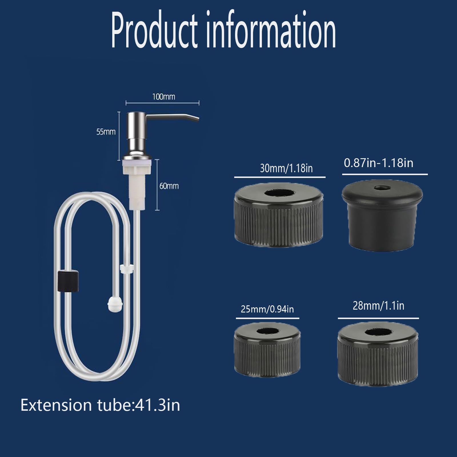 LQUCWEPP 41.3 Inch Kitchen Sink Soap Dispenser with Extension Tube Kit & Check Valve - 5pcs Bottle Cap - No Refill Needed for Kitchen, Bathroom Countertop - Perfect for Home, Restaurant, and Office Use