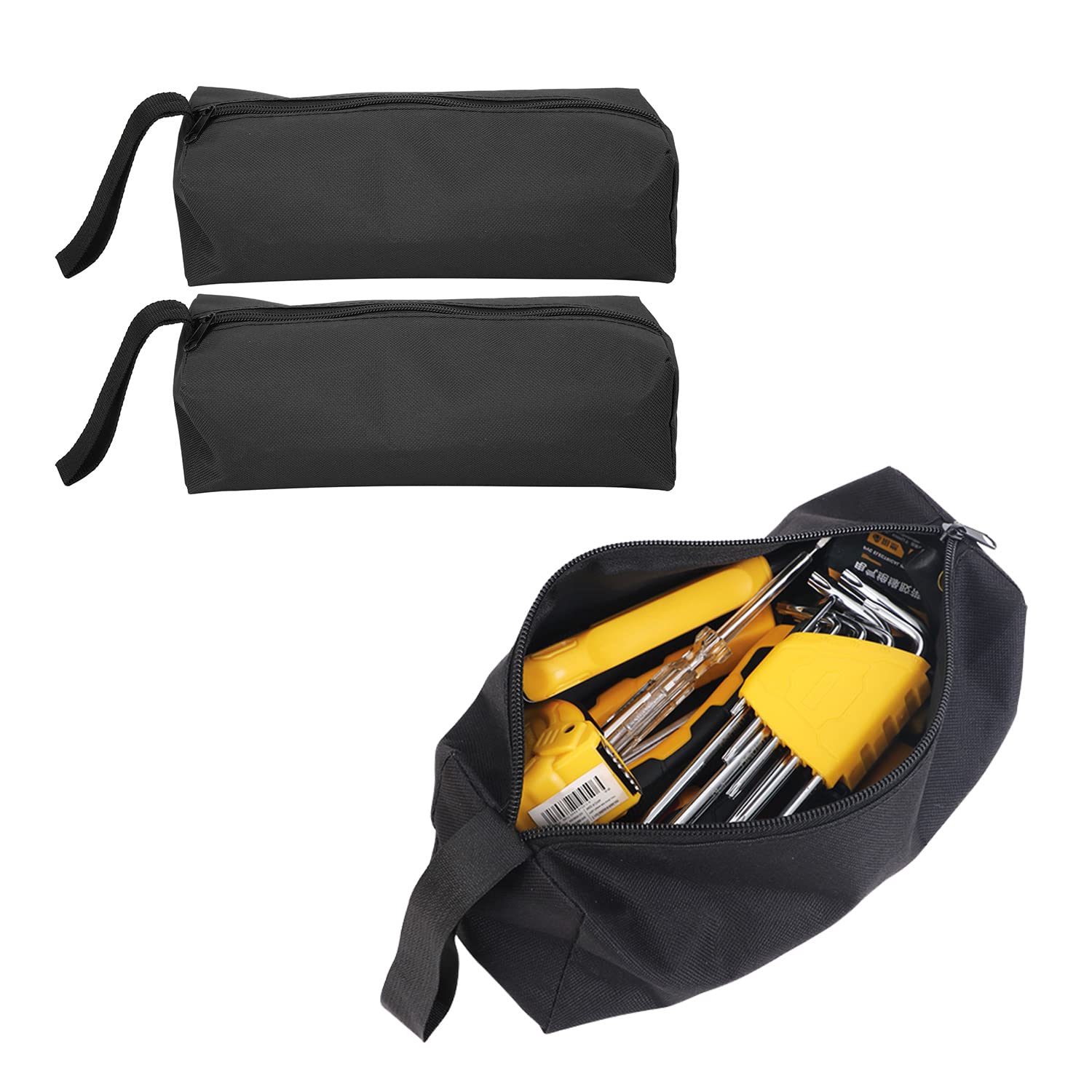 2 Pack Small Tool Bag 9.8x3.3x2.8in - Multi-Purpose Tool Pouch Organizer with Adjustable Wristband for Screwdrivers, Pliers, Nut Drivers - Durable Black Tool Storage for Electricians, Mechanics & DIY Projects