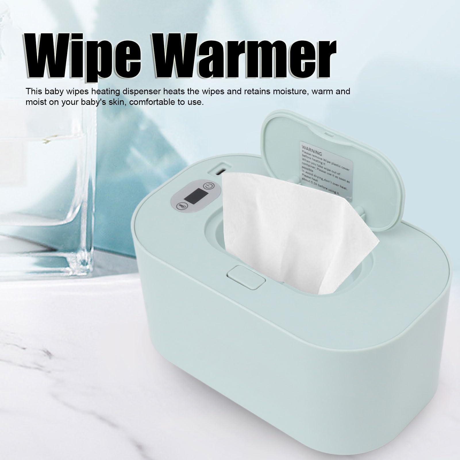TOPINCN Baby Wipes Warmer & Dispenser - USB-Powered Thermostat Heating Box for Home & Car, Soft Green - Perfect for Diaper Changes, Travel & On-the-Go Baby Care