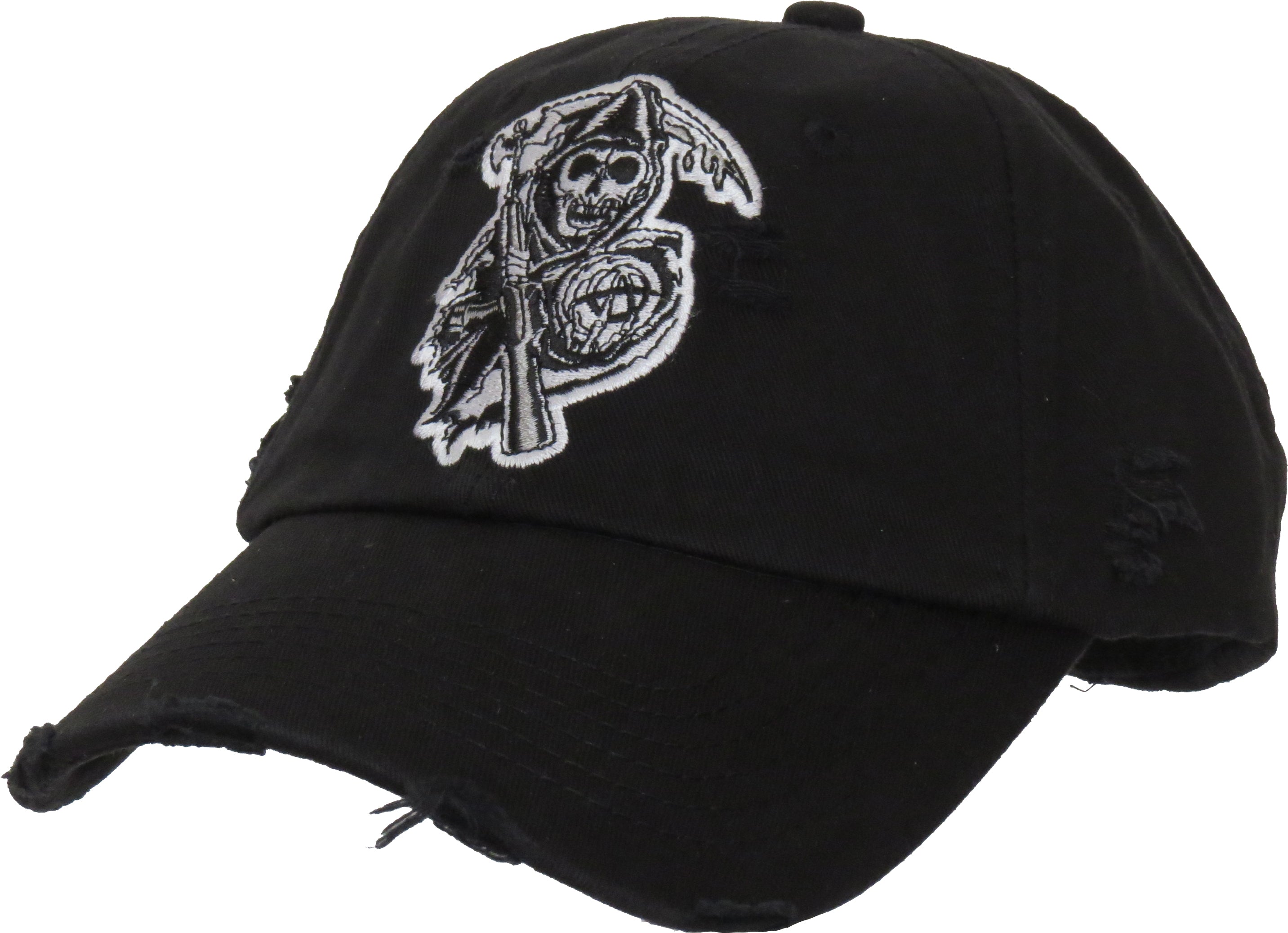 Sons of Anarchy Destroyed Black Baseball Cap - Biker Motorcycle Riding Hat for Men - Perfect for Fans, Bikers, and Casual Wear