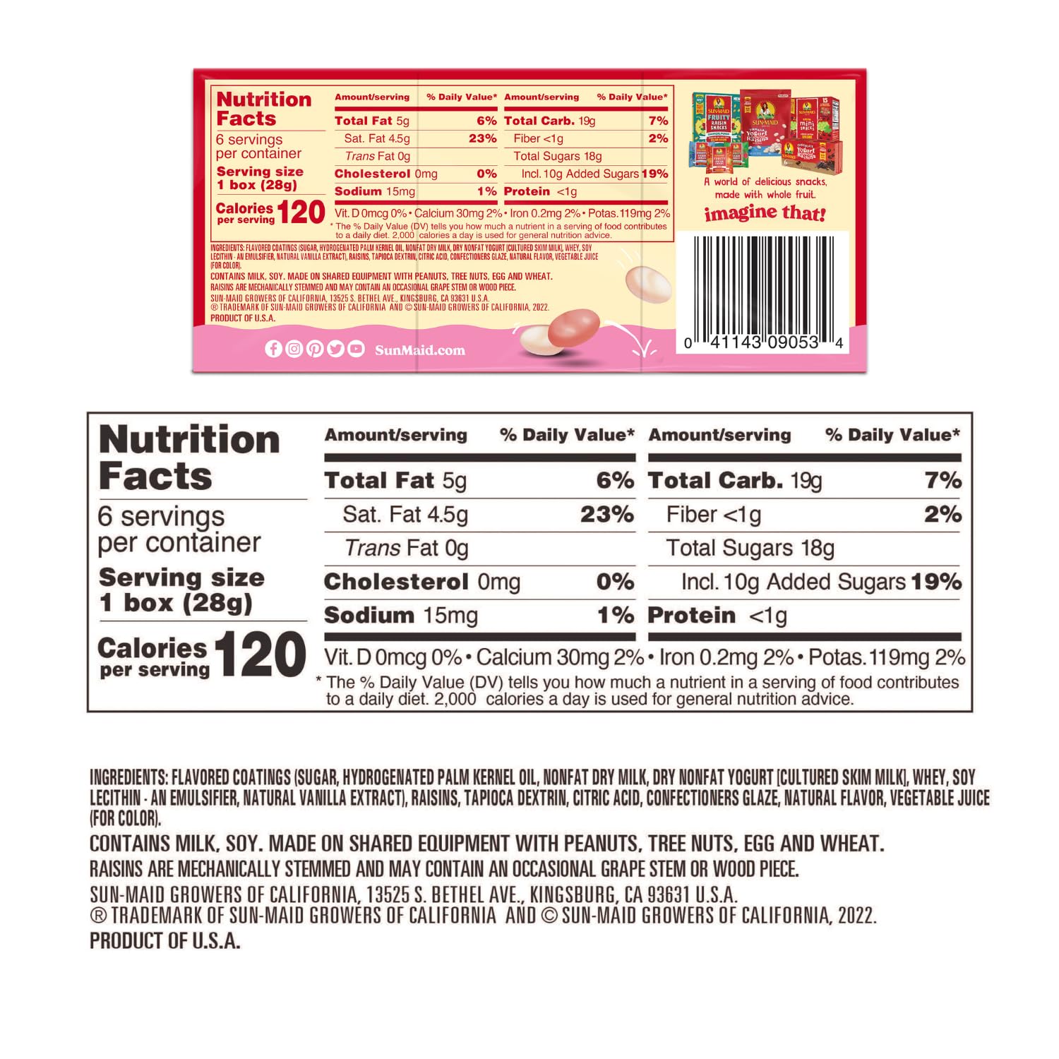 Sun-Maid Strawberry & Vanilla Yogurt Covered Raisins - 6 Pack (1 oz Each) | Healthy Dried Fruit Snacks for Kids & Adults | Perfect for School Lunches, Office Snacks & On-the-Go Energy Boost