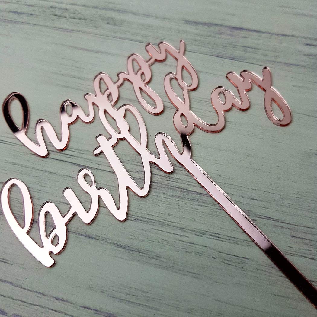 Happy Birthday Cake Topper - Rose Gold Mirror Acrylic Party Decor for Birthday Cakes, Cupcakes & Desserts | Perfect for Birthday Parties, Baby Showers & Special Celebrations