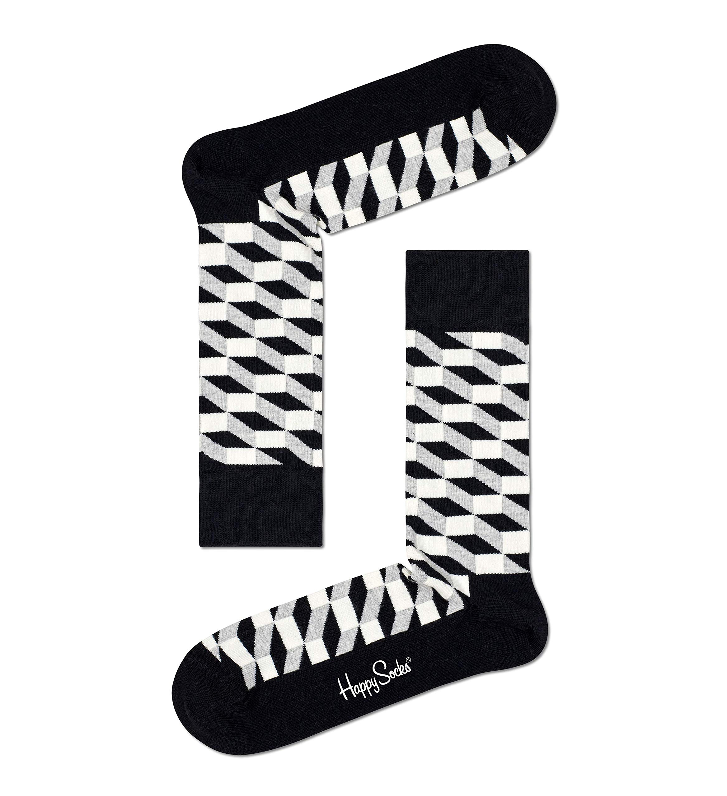Happy Socks Black & White Striped Cotton Crew Socks for Men & Women - No Show, Low Cut, Breathable & Comfortable - Perfect for Casual Wear, Gifts & Everyday Use