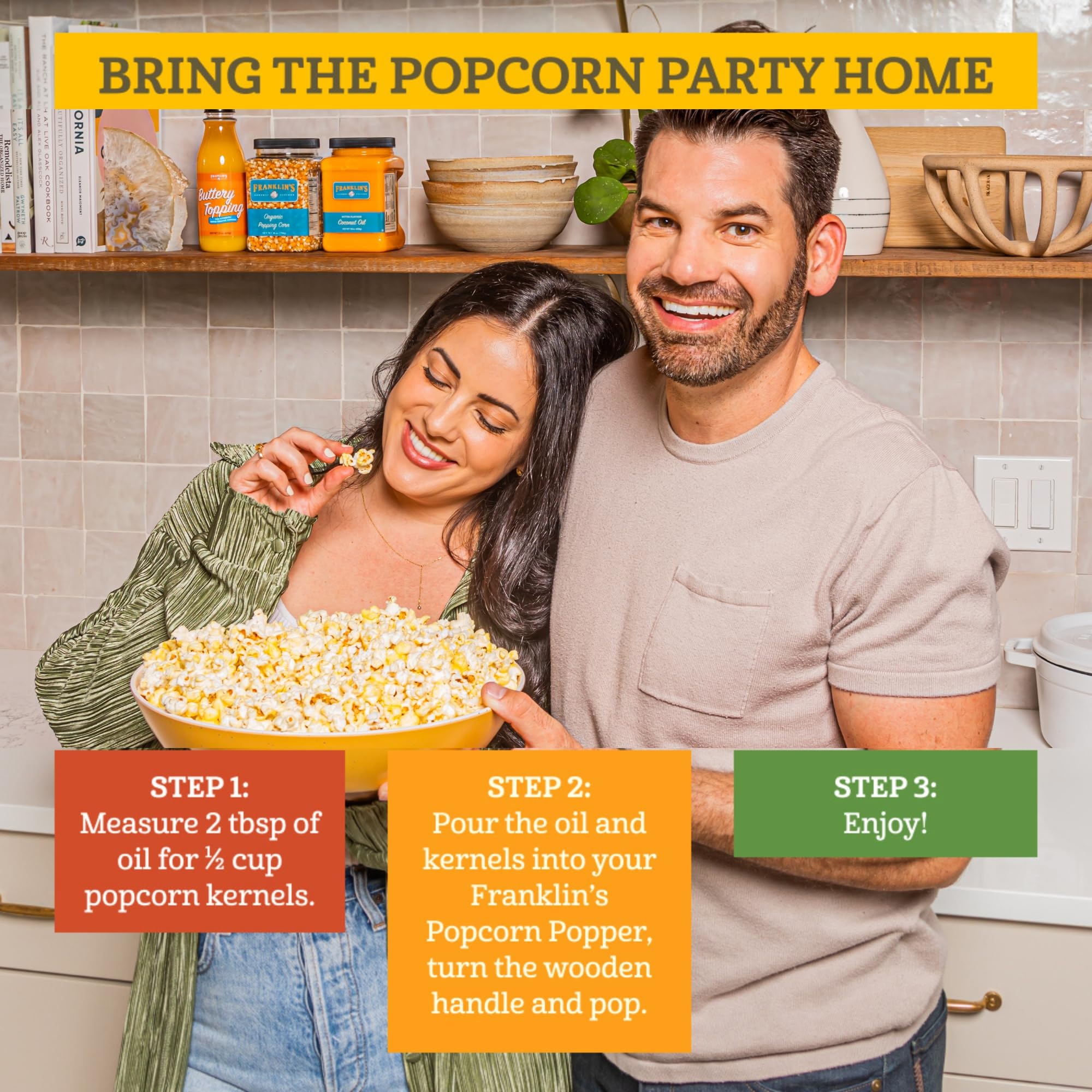 Franklin's 6-Quart Stovepop Popcorn Maker - Healthy Homemade Movie Theater Popcorn Popper with Free Organic Popcorn Kit - Perfect for Family Movie Nights, Parties & Snack Time
