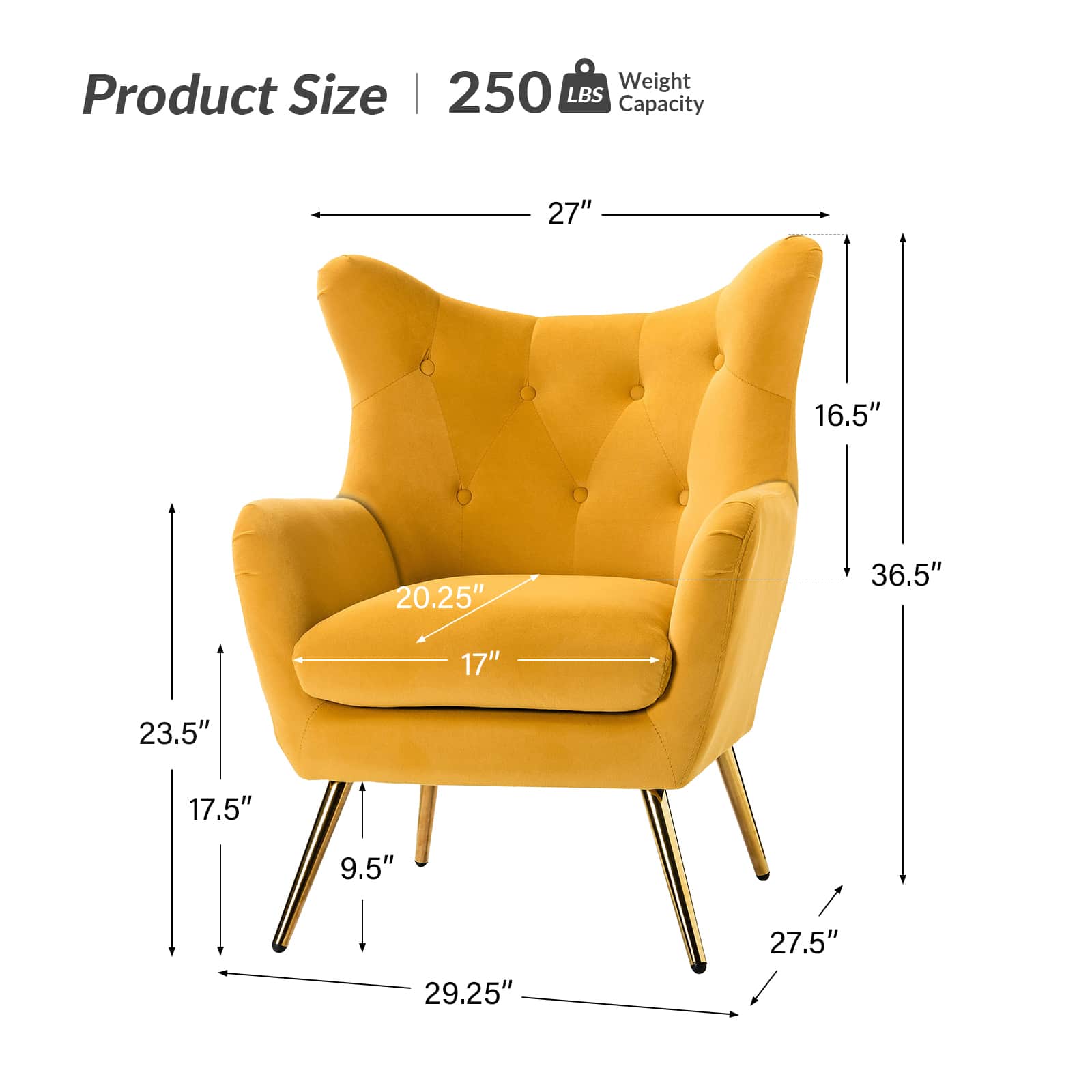Luxury Isabelle Wingback Velvet Upholstered Armchair - High Back Accent Chair with Sturdy Metal Legs for Living Room, Bedroom & Office Decor