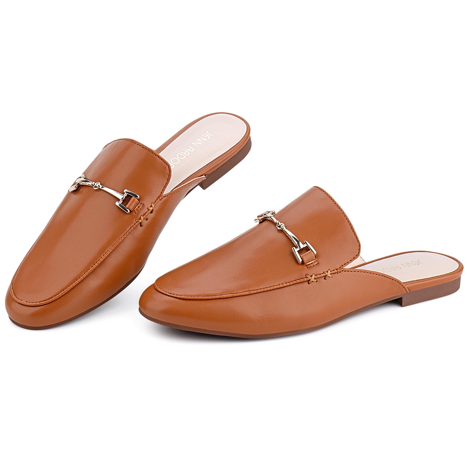JENN ARDOR Women's Slip-On Mules - Backless Loafers with Metal Chain Detail, Pointed Toe Low Heel Slides for Work & Casual Wear | Comfortable Walking Shoes for Office, Errands & Everyday Use