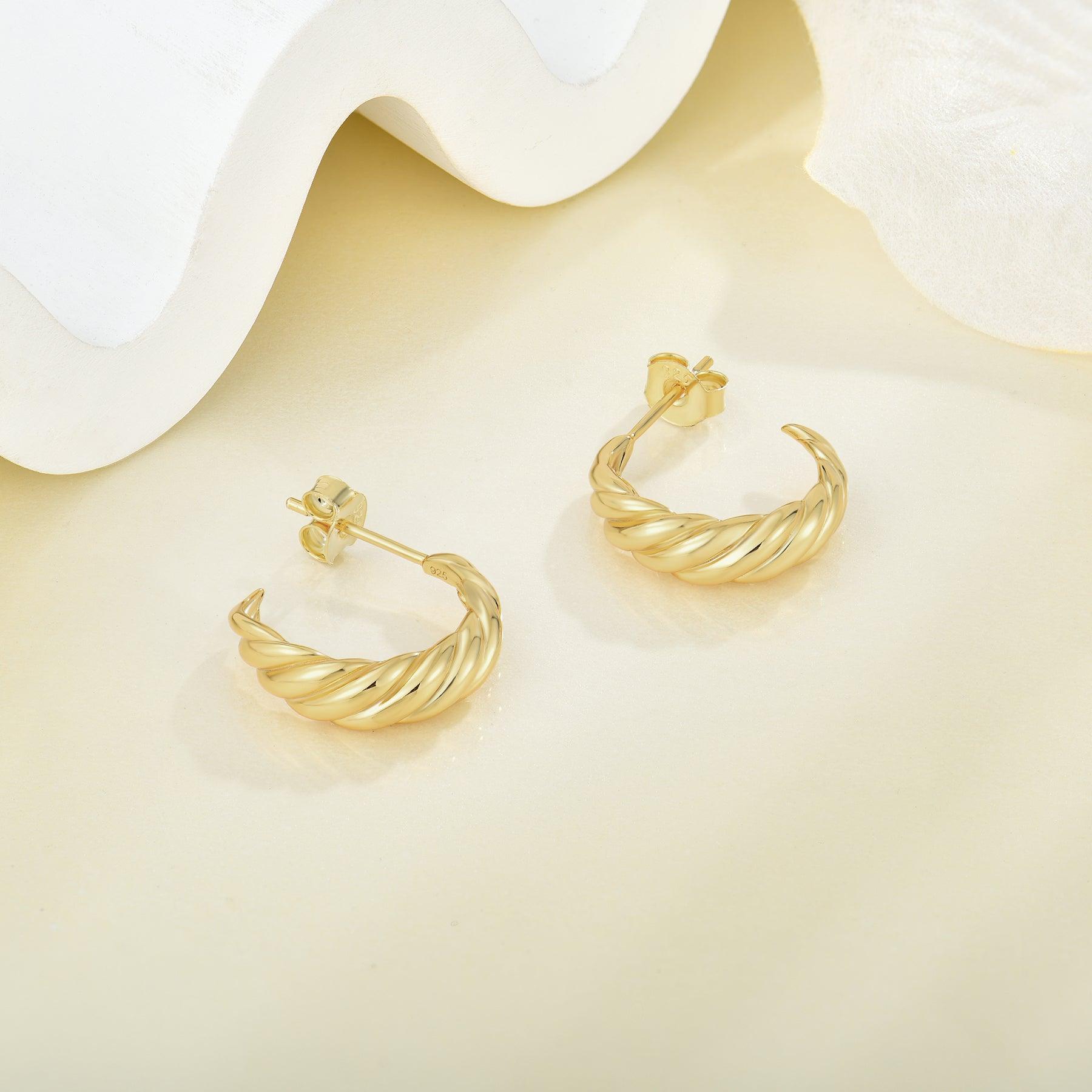 Golden Major Arc Stud Earrings – Elegant 14K Gold Plated Earrings for Women, Perfect for Daily Wear, Parties & Gifts