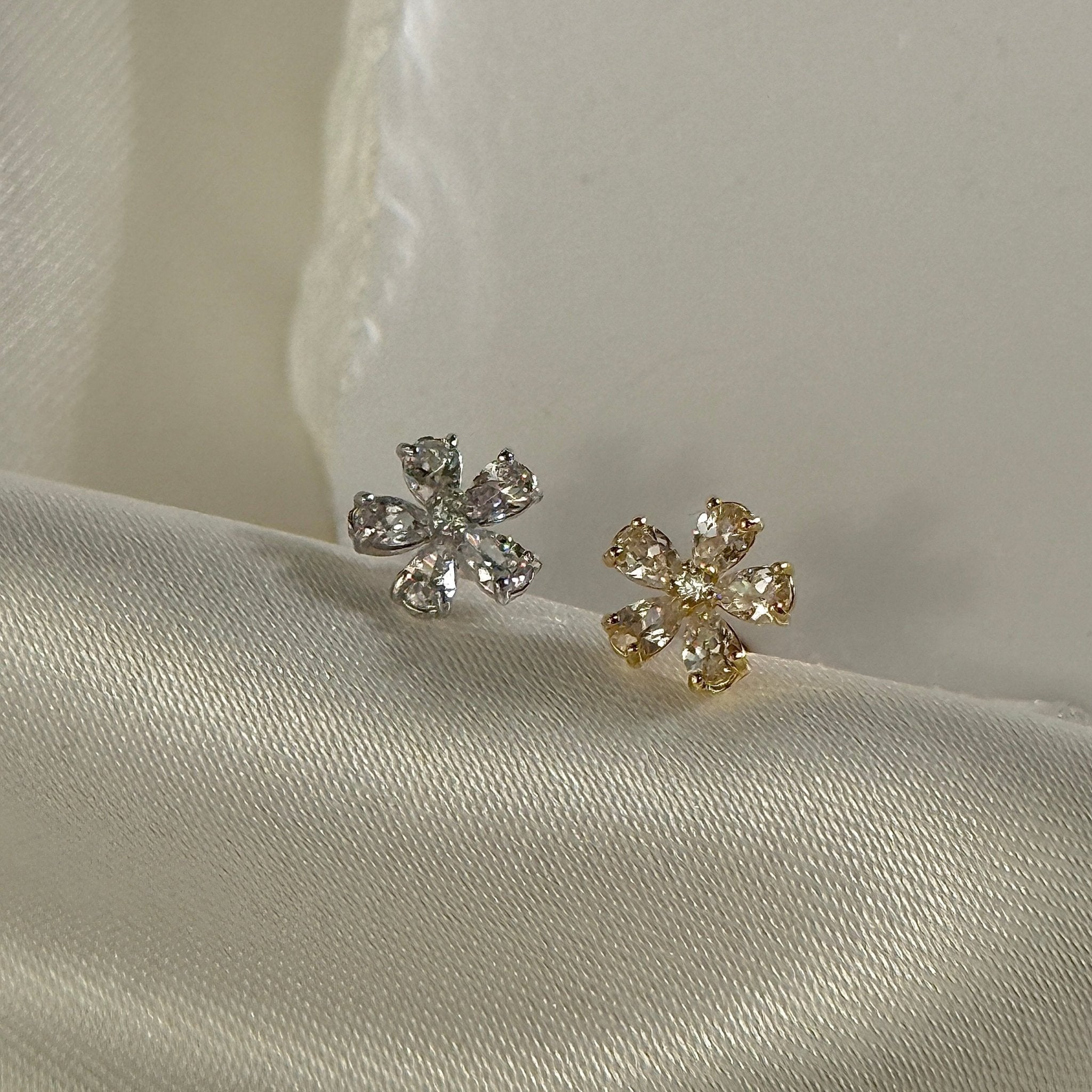 14k White Gold Blooming Flower Flat Back Stud Earrings - Elegant Floral Design for Women, Perfect for Weddings, Parties & Everyday Wear