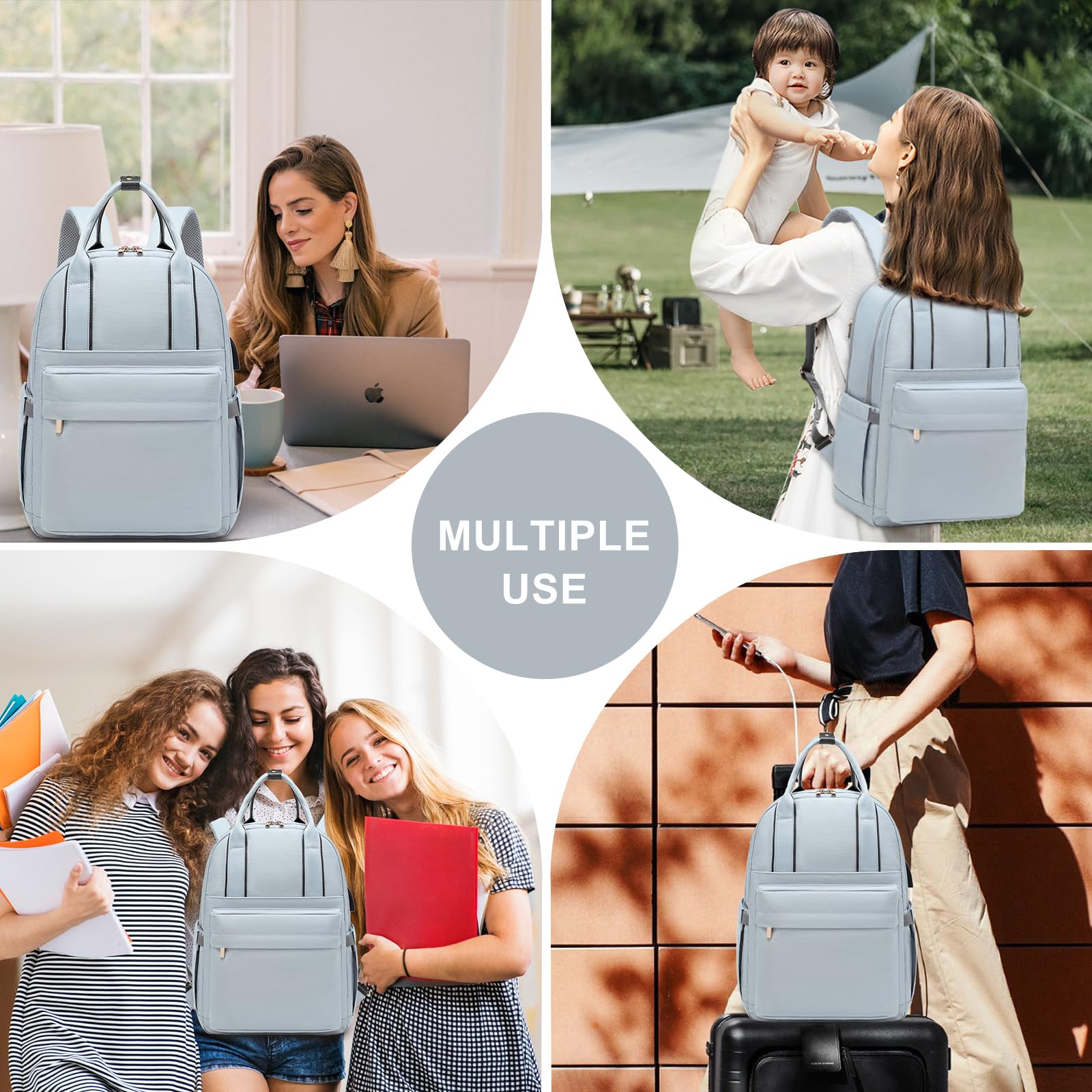JEEHAN 15.6 Inch Laptop Backpack with USB Charging Port - Waterproof Travel Backpack for Women & Men, Lightweight Carry On Backpack for College, Work, Teacher, Business Trip & Daily Commute | Perfect for Airplane, Office & School Use