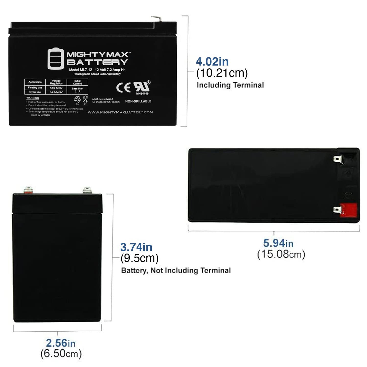 Mighty Max 12V 7Ah SLA Replacement Battery for Ritar RT1270E RT1270H RT1275 - Perfect for Power Wheels, Emergency Lights & Security Systems