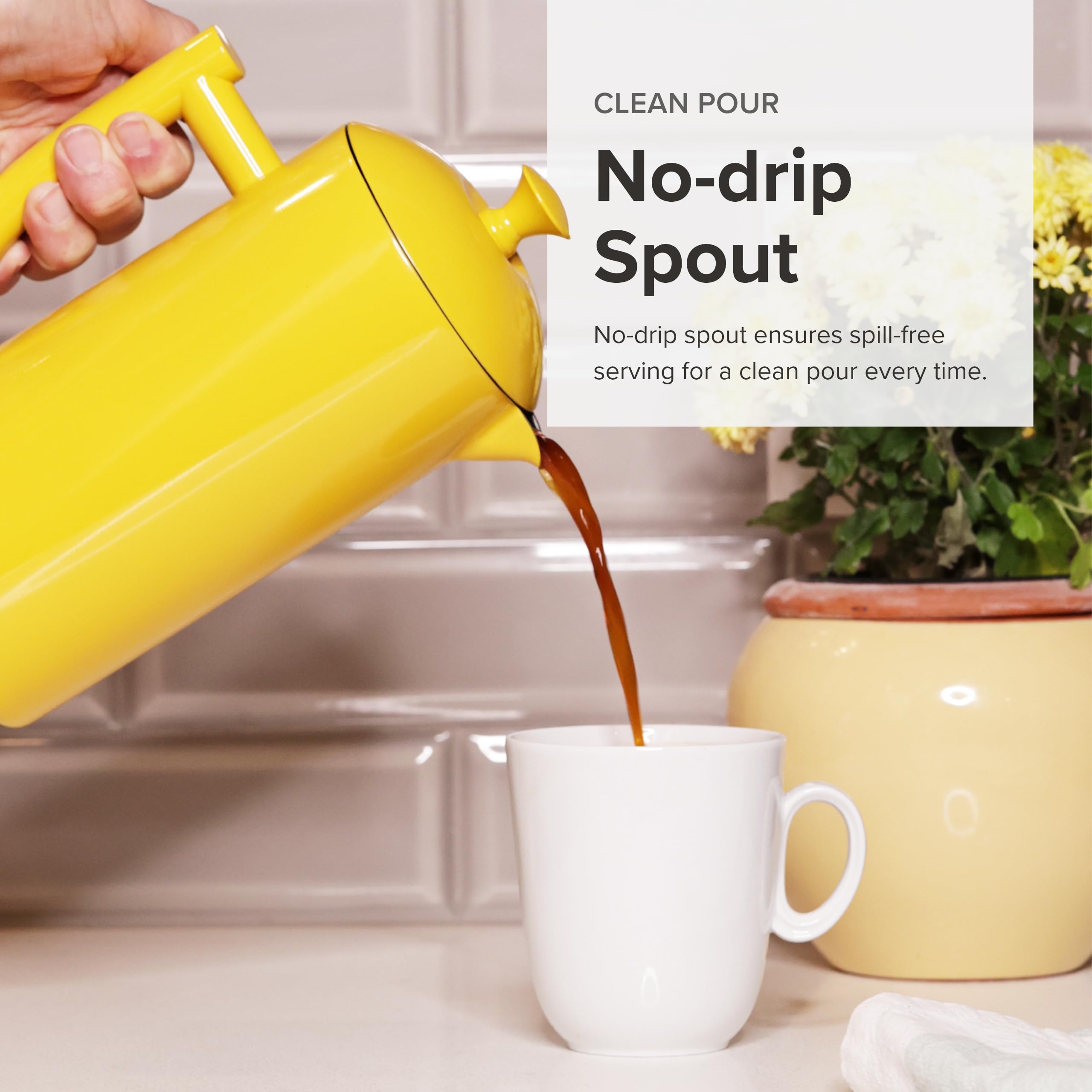 Frieling Double-Walled Stainless Steel French Press Coffee Maker - 34 oz Insulated Coffee Pot for Camping, Travel & Home - Sunshine Yellow - Keeps Coffee Hot for Hours - BPA Free & Durable