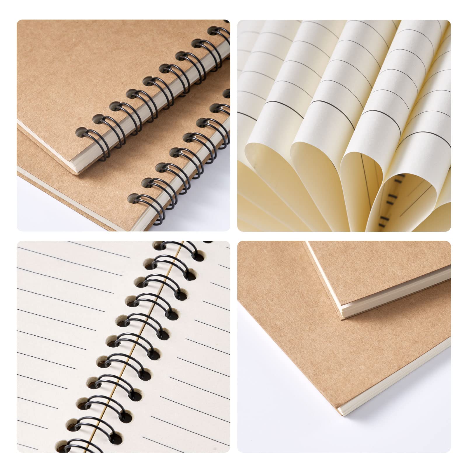 48 Pack A5 Spiral Notebooks - College Ruled, Hardcover Kraft Cover, 100 Pages, 8.3