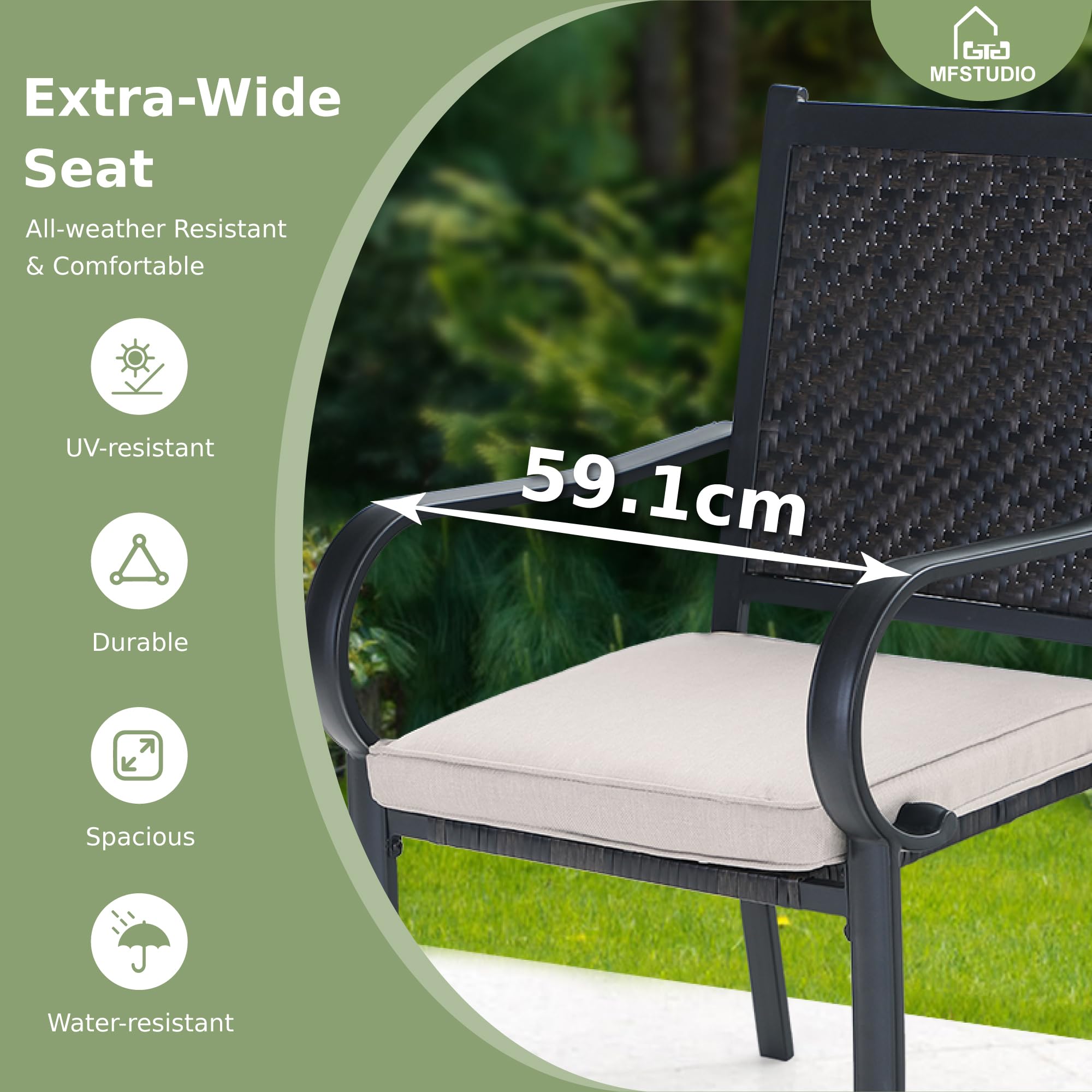 MFSTUDIO 2-Piece Patio Chair Set - All-Weather Wicker Outdoor Dining Chairs with Beige Cushions & Metal Frame, 350lb Weight Capacity, Brown - Perfect for Backyard, Garden, Poolside & Patio Relaxation