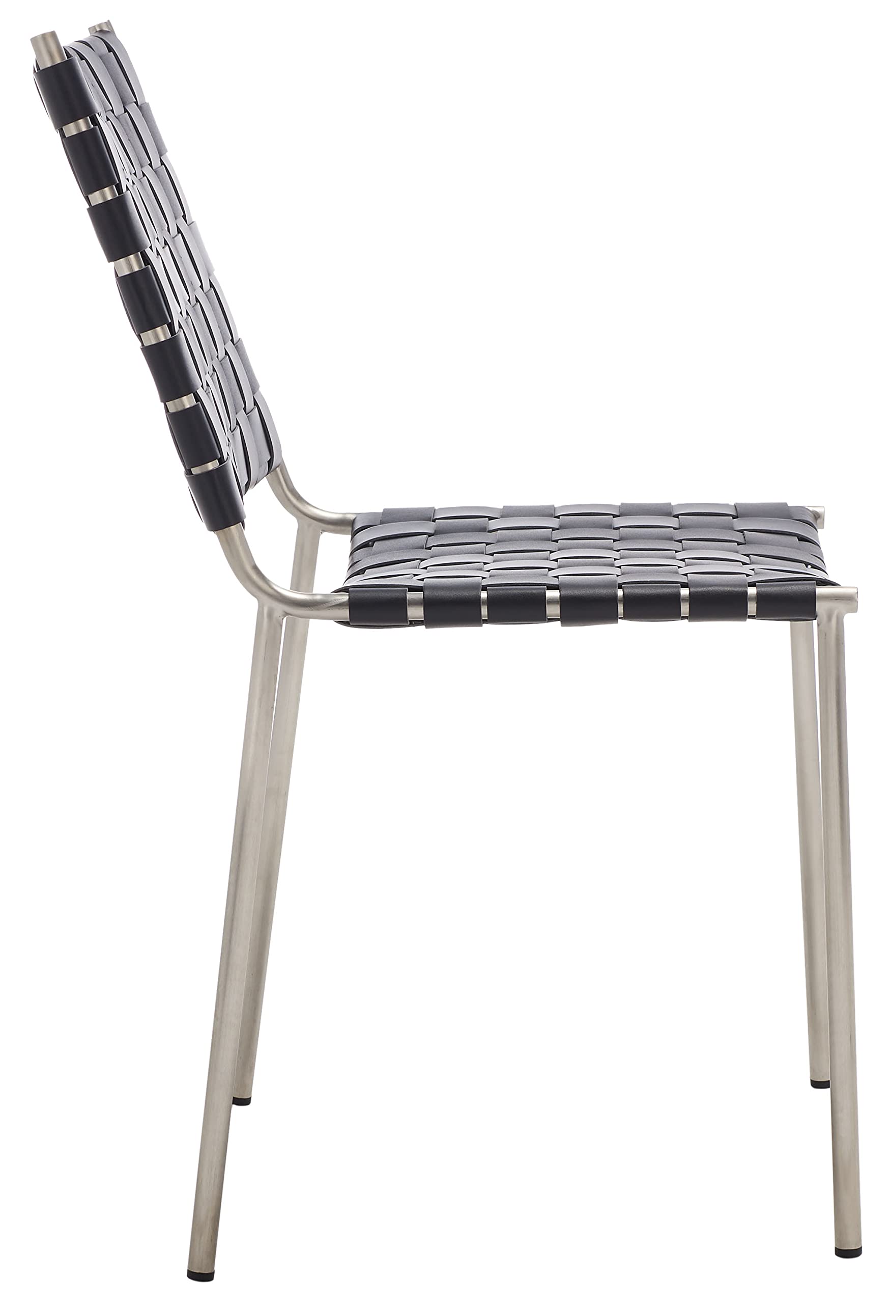 Safavieh Wesson Black Woven Leather & Silver Dining Chairs (Set of 2) - Fully Assembled Modern Kitchen & Dining Room Furniture for Home Decor