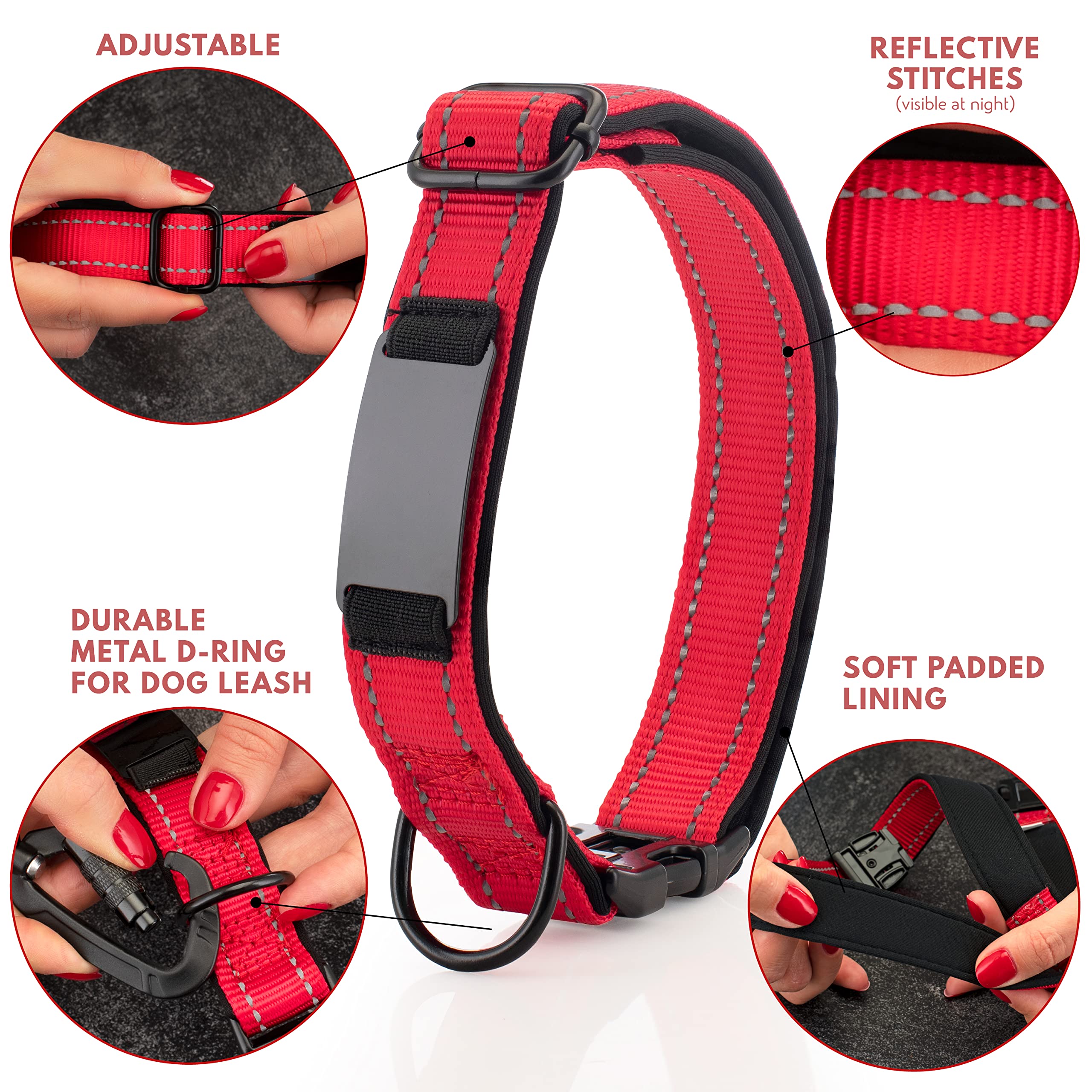 Custom Personalized Dog Collars with Engraved Metal ID Nameplate - Choose from 20 Icons, 4 Adjustable Sizes & 10 Fonts | Large Dog Collar with Name & 3 Lines Text | Hot Pink Pet Accessory for Walks, Training & Identification