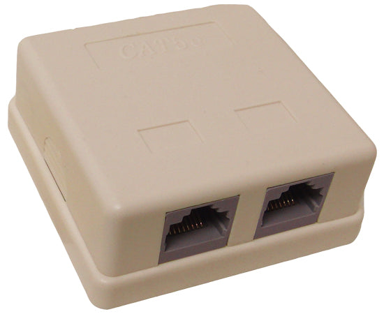 2-Port CAT5E Surface Mount Box - Universal Loaded Enclosure in Almond | Ideal for Home & Office Network Installations