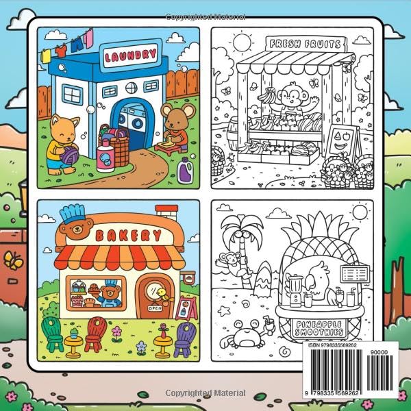 Relaxing Animal Coloring Book for Adults & Teens - Cute Daily Life Scenes | Stress Relief, Mindfulness & Creative Art Therapy Activity