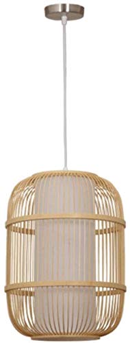 Vintage Single Bulb Hand-Woven Bamboo PVC Pendant Light - Japanese Retro Style Restaurant Ceiling Lamp for Dining Room, Cafe, Bar Decor (Small Size)