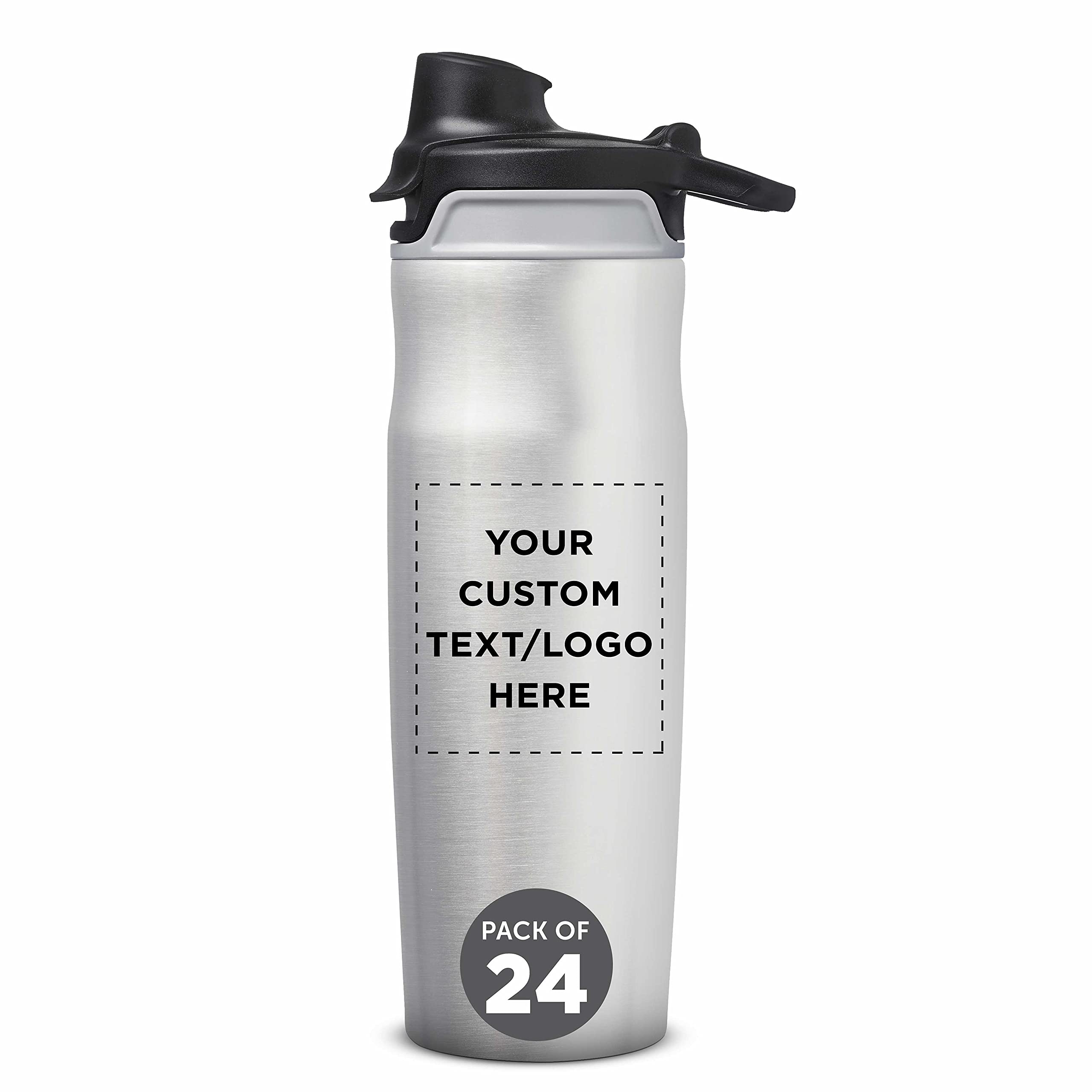 Custom 20 oz Juno Water Bottles with Flip Lid - Bulk Pack of 24, Personalized Reusable Stainless Steel Bottles for Gym, Hiking, Cycling & School - Silver | Perfect for Team Sports, Corporate Gifts & Outdoor Adventures