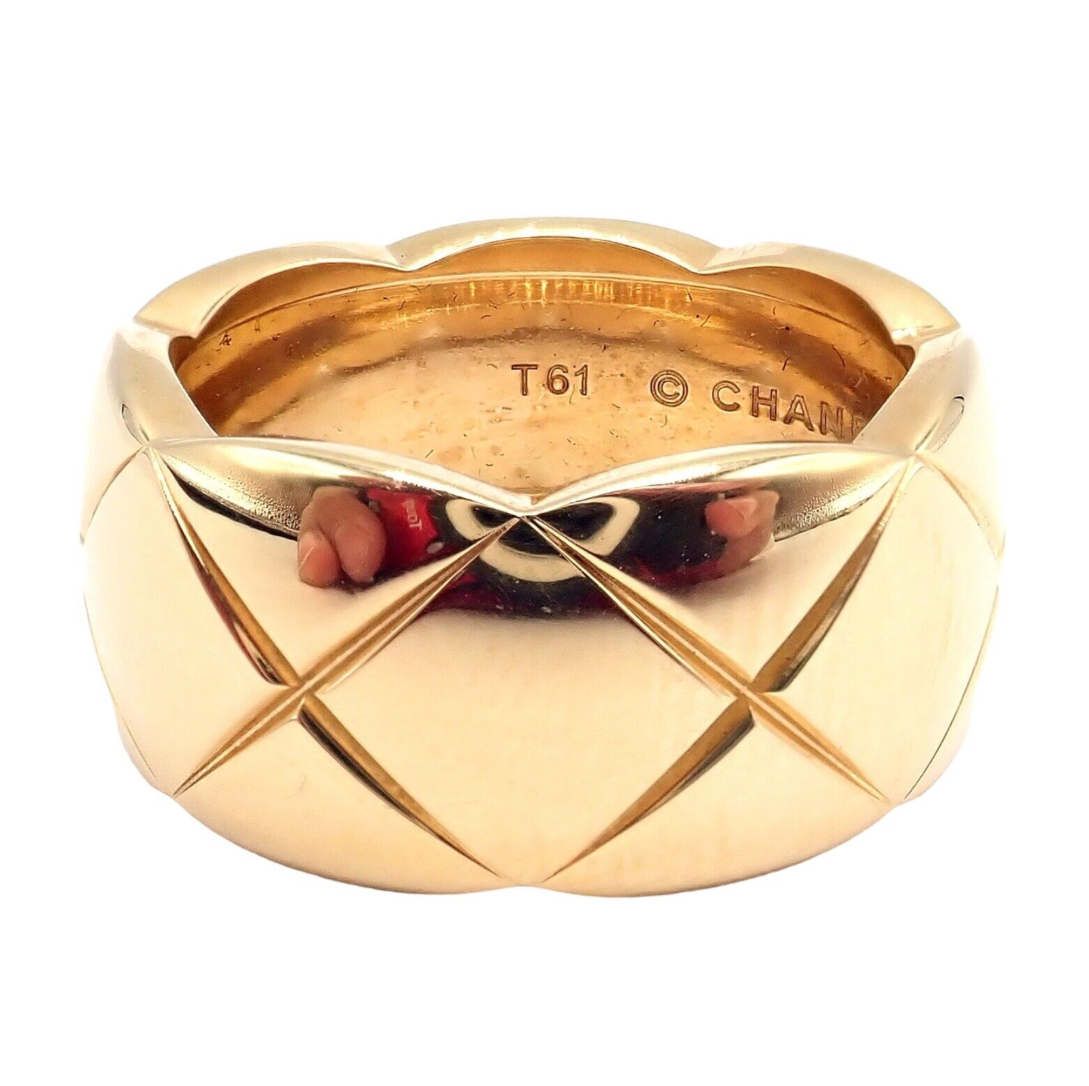 Authentic Chanel 18k Yellow Gold Large Wide Coco Crush Band Ring for Women - Luxury Fashion Jewelry Gift for Birthday, Anniversary & Special Occasions