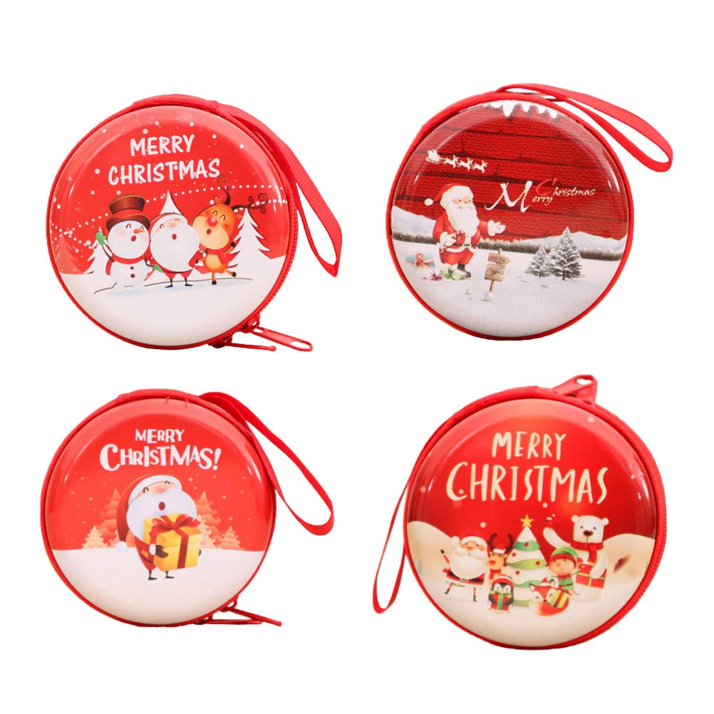 4Pcs Christmas Coin Purse Set - Cute Cartoon Change Wallet for Kids Holiday Gifts (Red) - Perfect for Christmas Stocking Stuffers, Party Favors & Festive Decorations