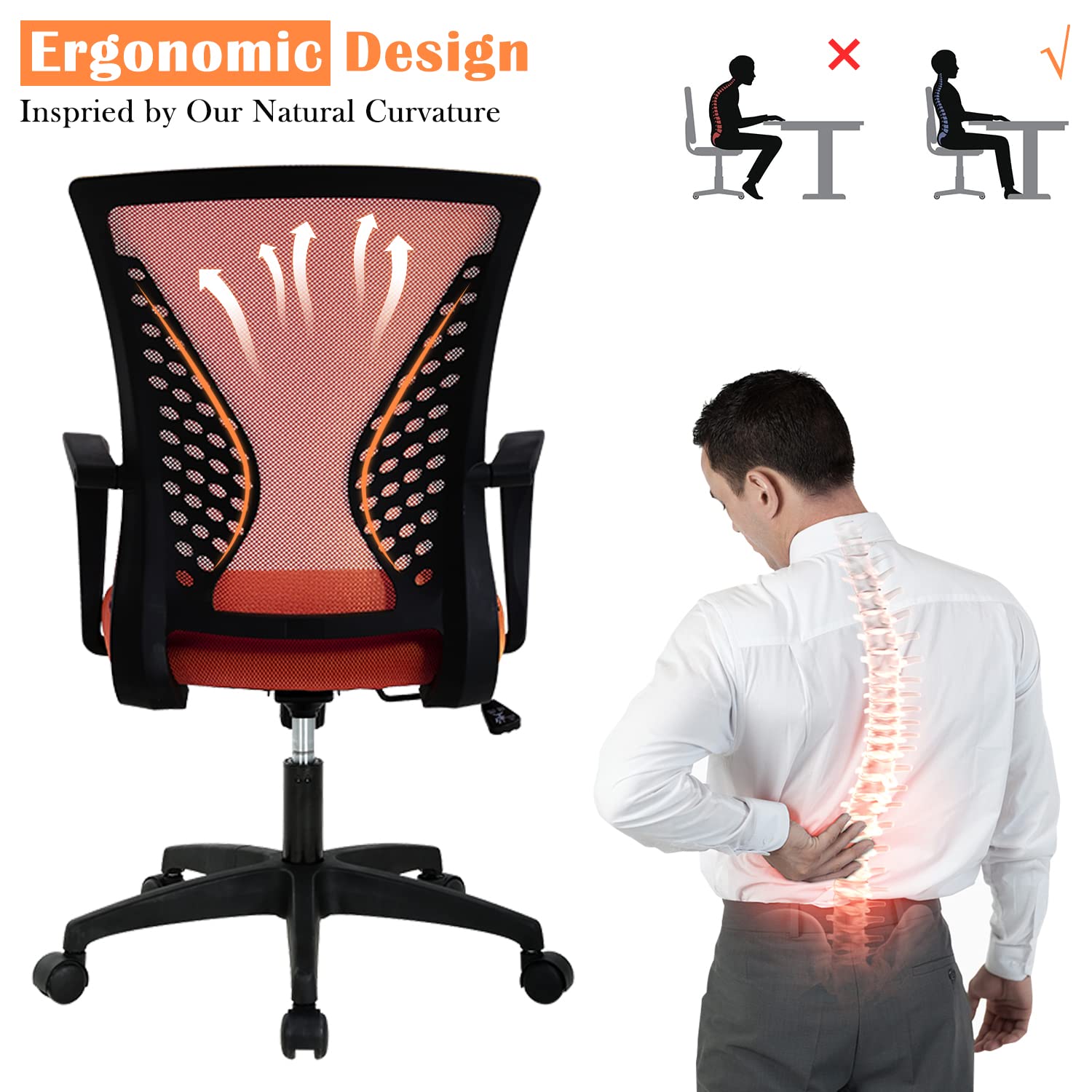 Ergonomic Office Chair for Women - Mid Back Swivel Computer Mesh Chair with Adjustable Armrest & Lumbar Support - Cute Soft Desk Chair for Home Office, Meeting Room & Workspace - Perfect for Long Hours of Comfortable Working & Video Conferencing