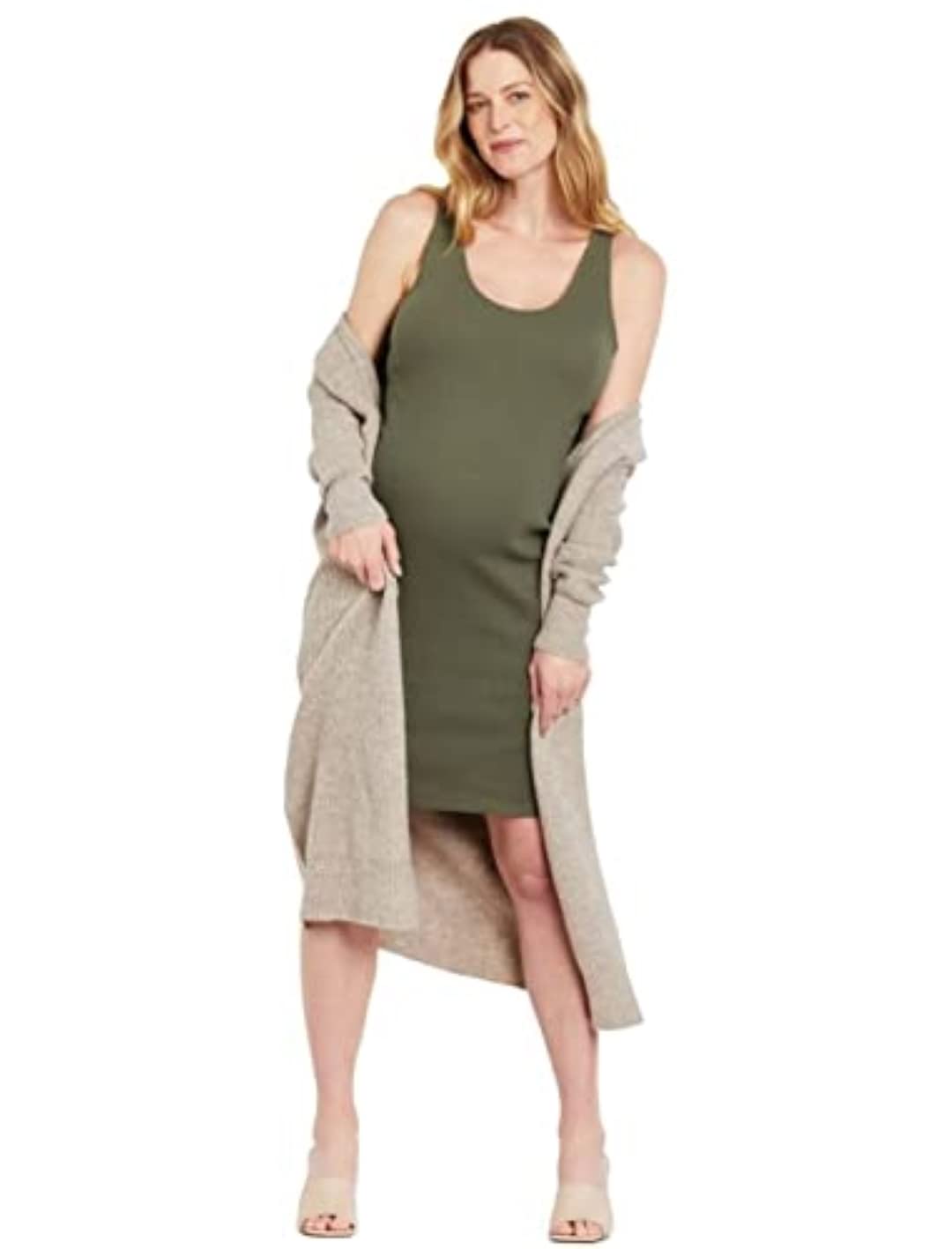 Motherhood Maternity Women's Sleeveless Ribbed Bodycon Tank Dress for Pregnancy - Perfect for Maternity Photos, Baby Showers & Summer Comfort